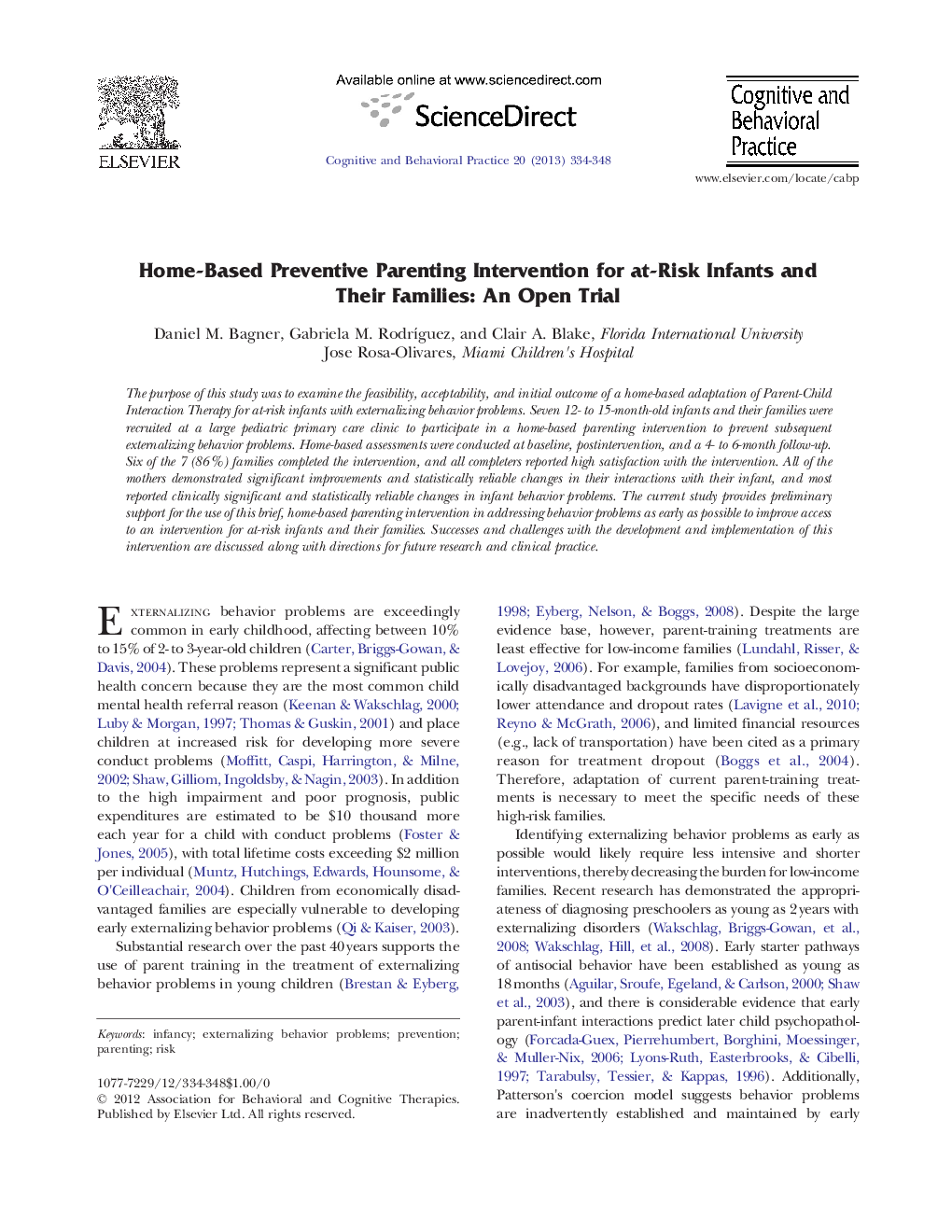 Home-Based Preventive Parenting Intervention for at-Risk Infants and Their Families: An Open Trial