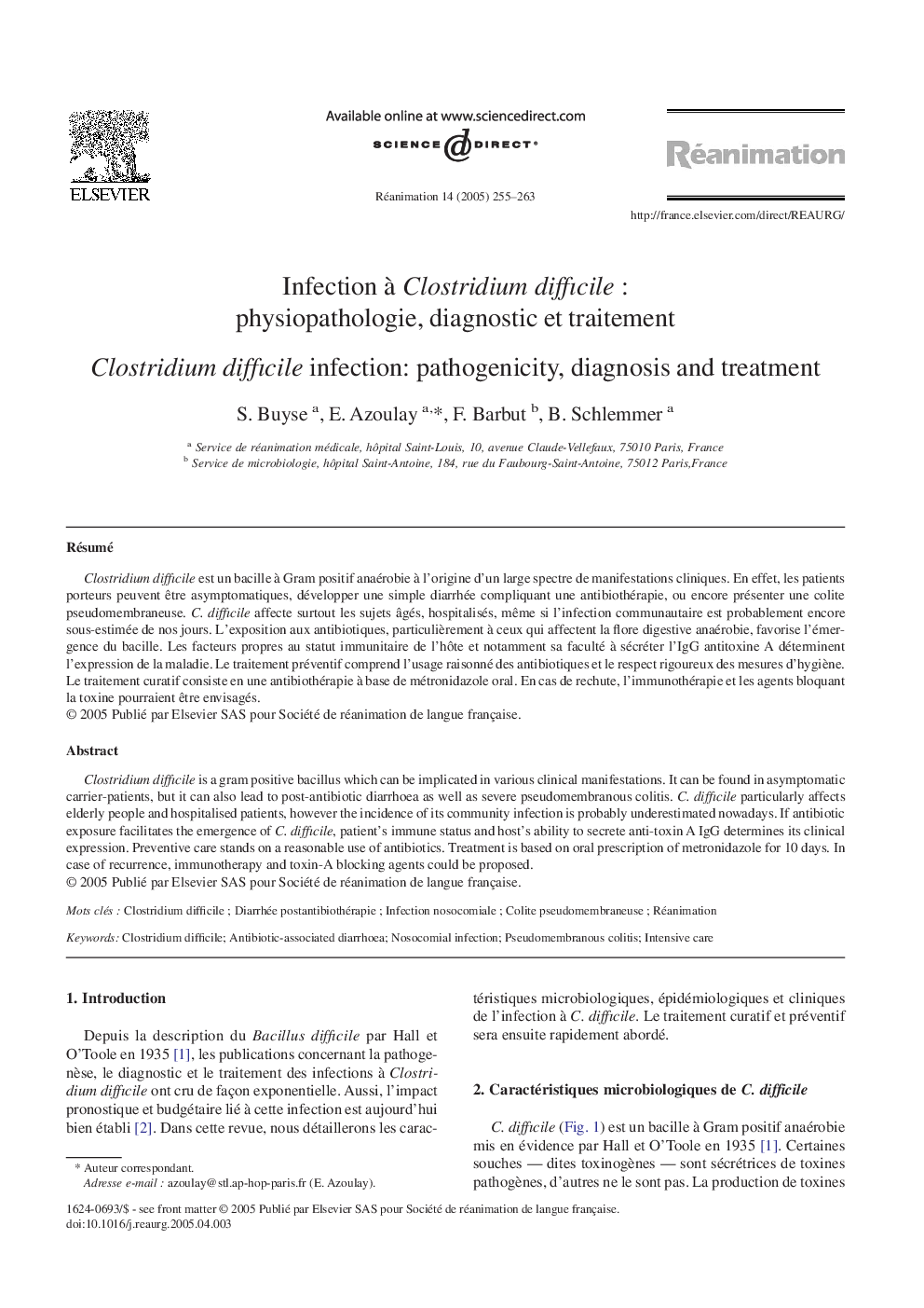 Infection Ã  Clostridium difficileÂ : physiopathologie, diagnostic et traitement