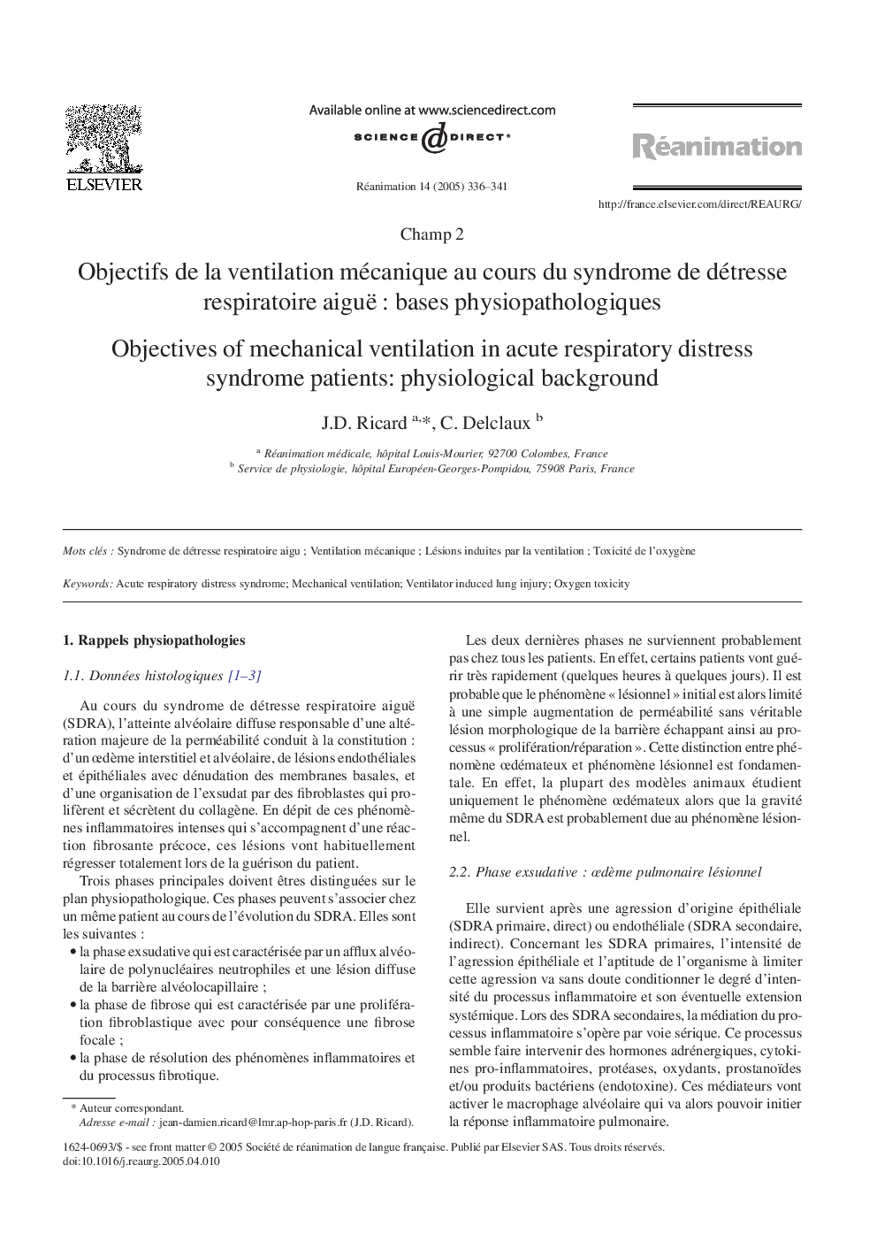 Objectifs de la ventilation mécanique au cours du syndrome de détresse respiratoire aiguëÂ : bases physiopathologiques