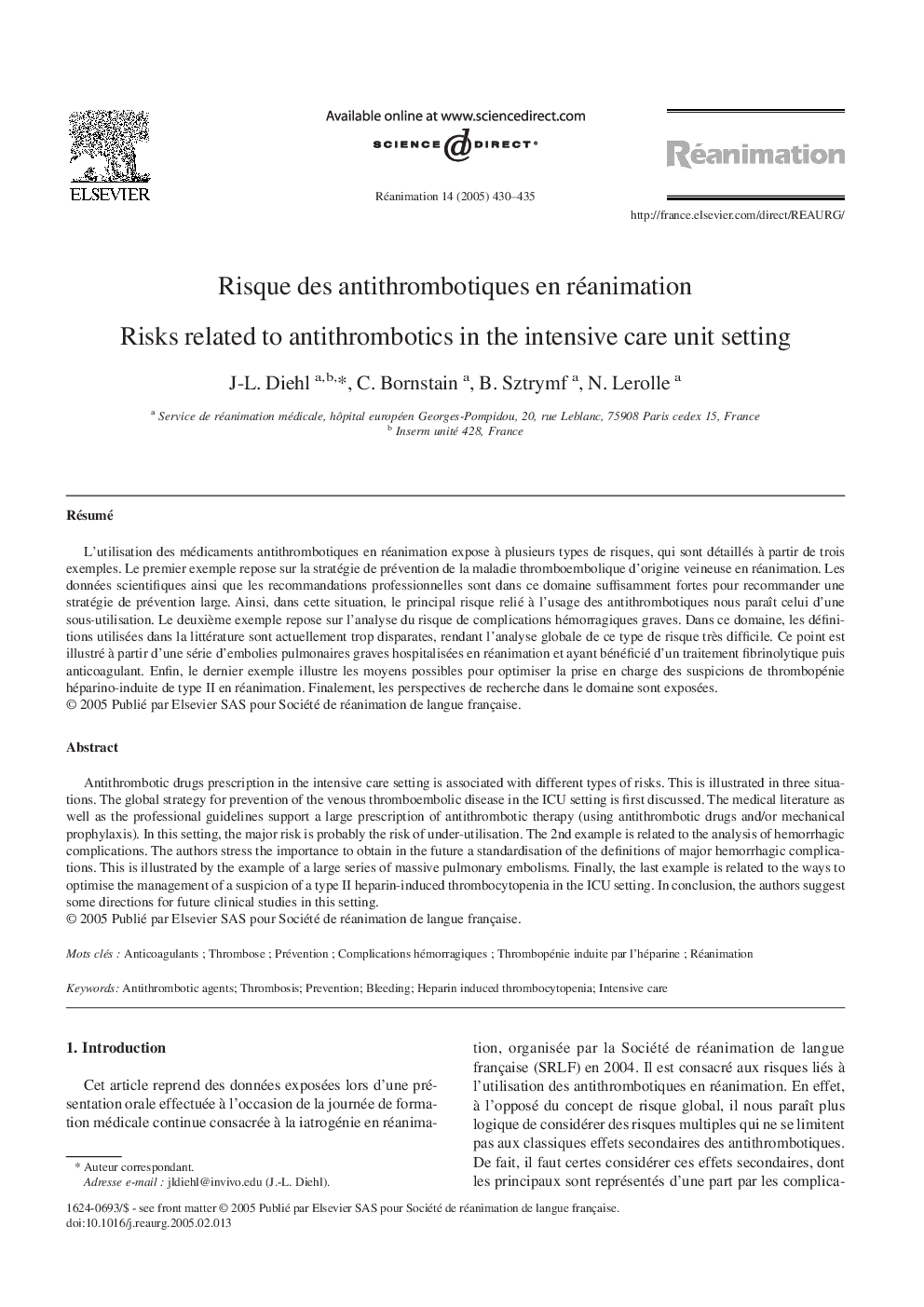 Risque des antithrombotiques en réanimation