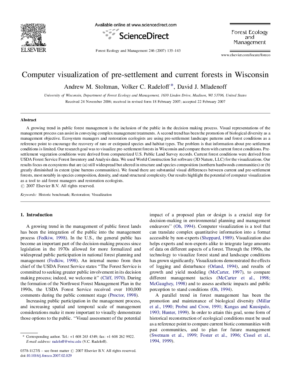 Computer visualization of pre-settlement and current forests in Wisconsin