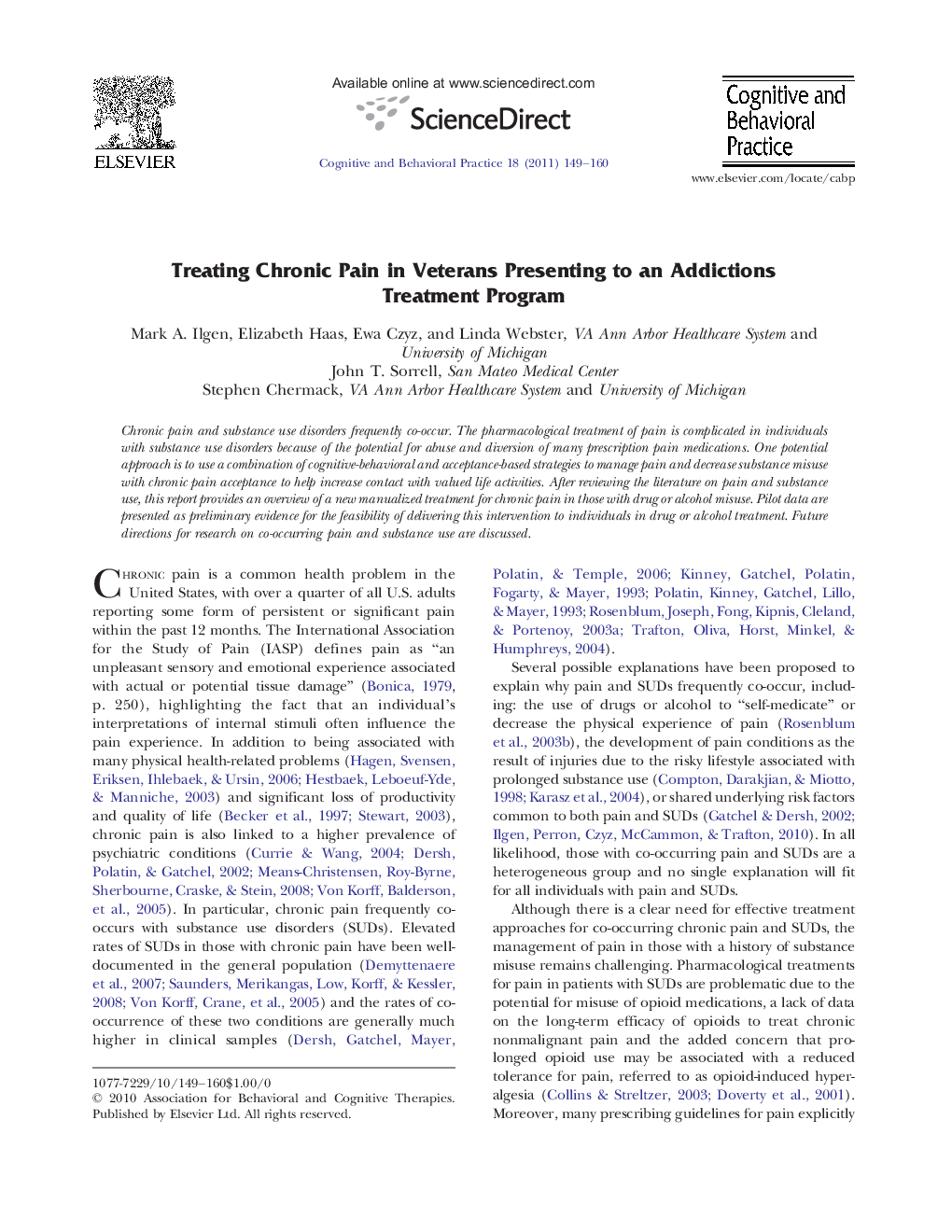 Treating Chronic Pain in Veterans Presenting to an Addictions Treatment Program