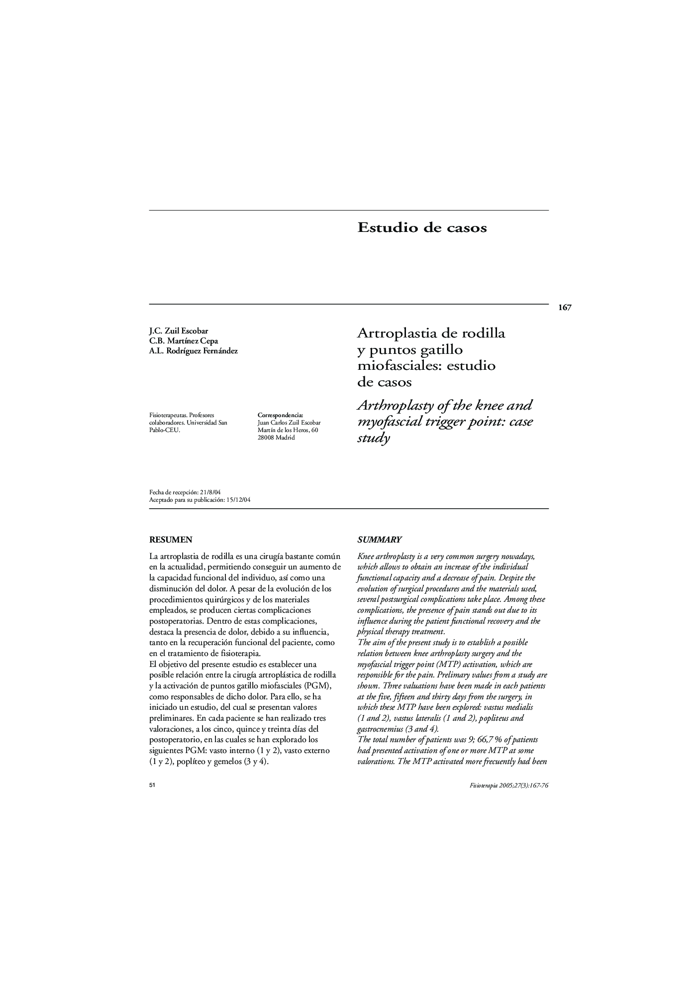 Artroplastia de rodilla y puntos gatillo miofasciales: estudio de casos