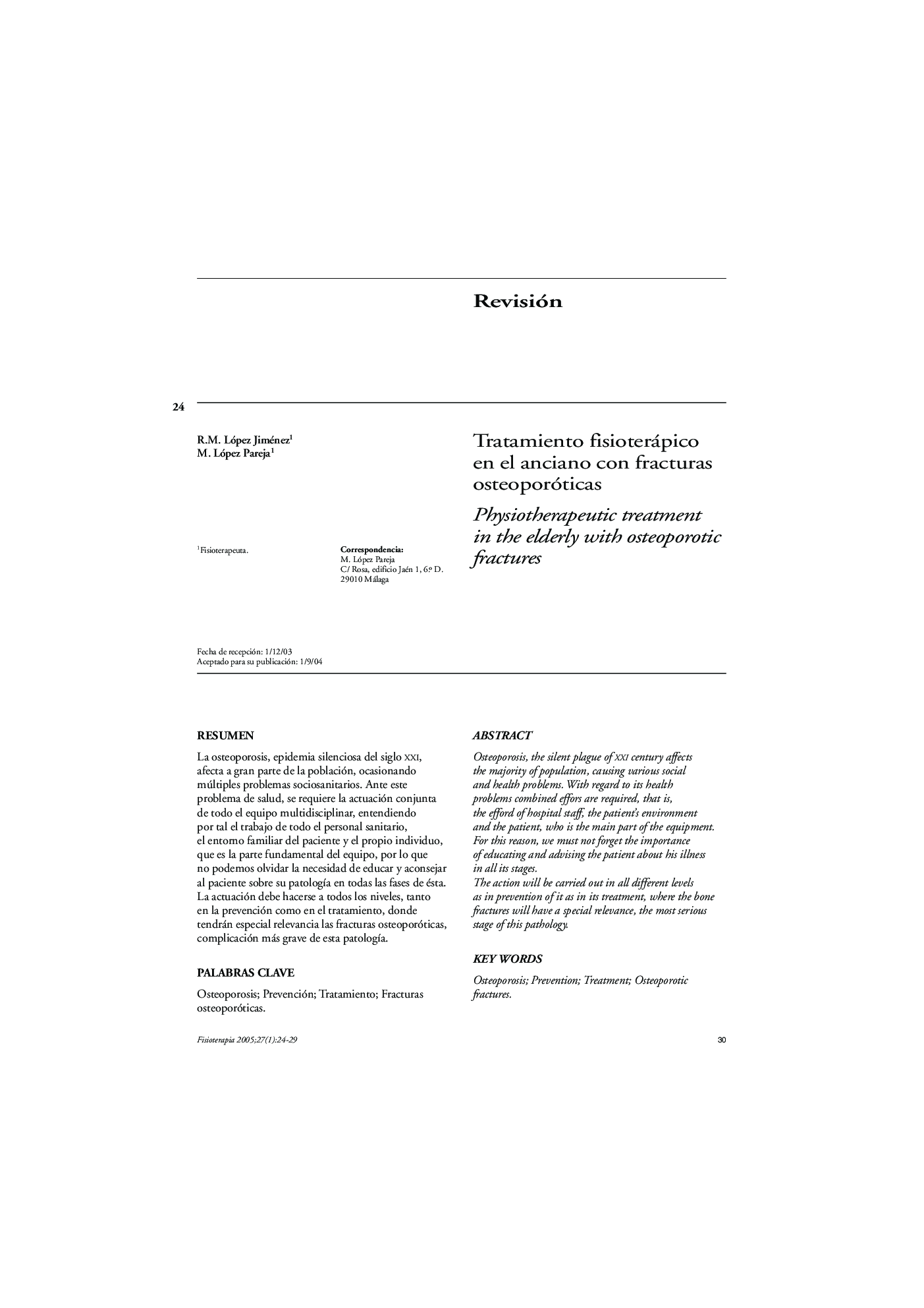 Tratamiento fisioterápico en el anciano con fracturas osteoporóticas