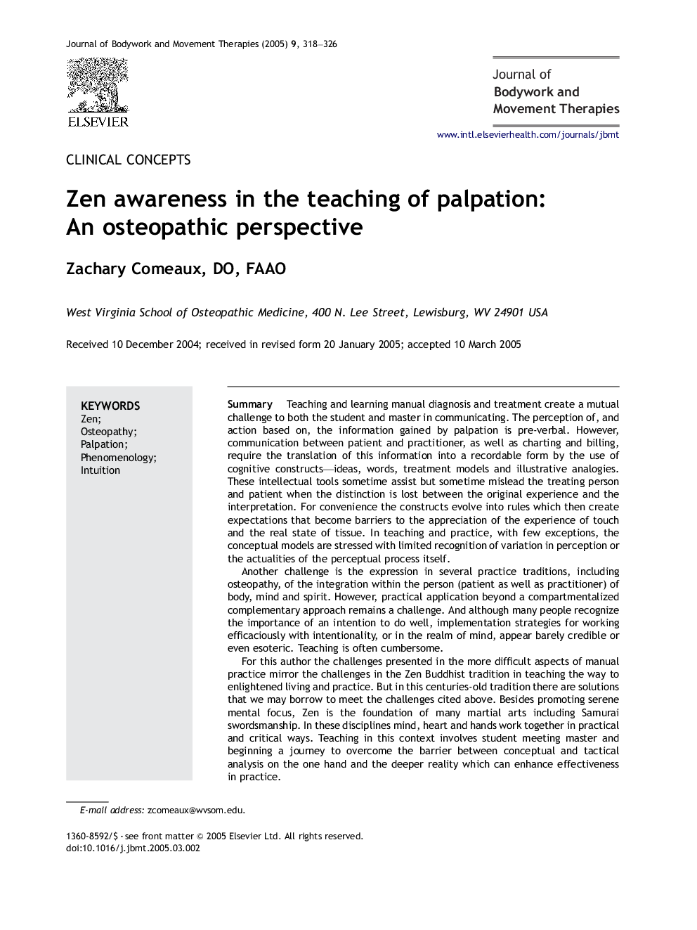 Zen awareness in the teaching of palpation: An osteopathic perspective