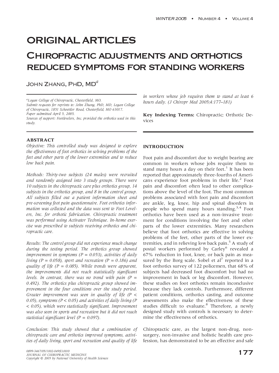 عکس صفحه اول مقاله: Chiropractic adjustments and orthotics reduced symptoms for standing workers Chiropractic adjustments and orthotics reduced symptoms for standing workers
