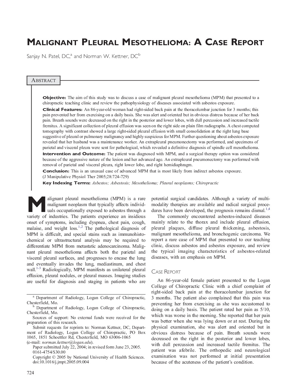 Malignant Pleural Mesothelioma: A Case Report