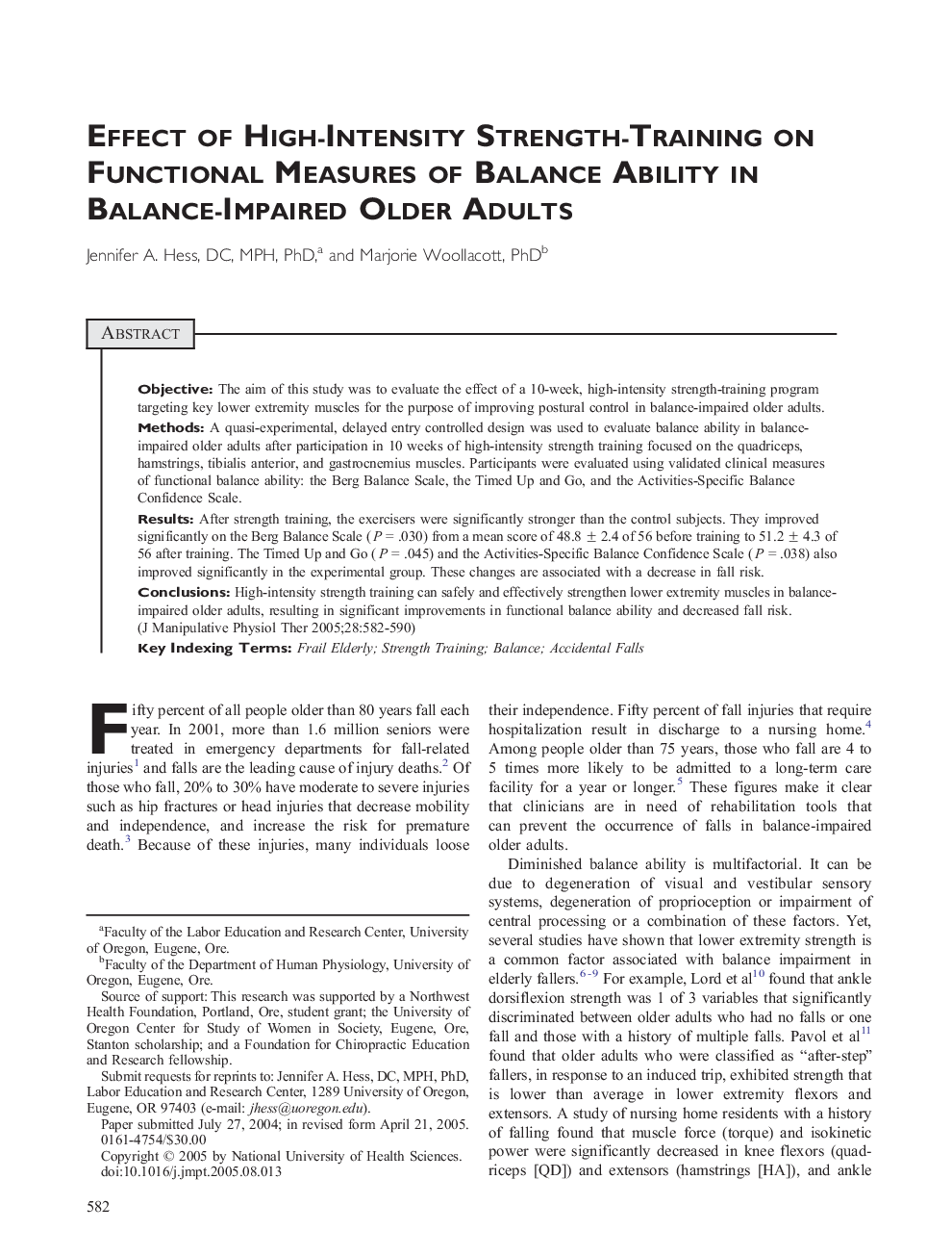 Effect of High-Intensity Strength-Training on Functional Measures of Balance Ability in Balance-Impaired Older Adults