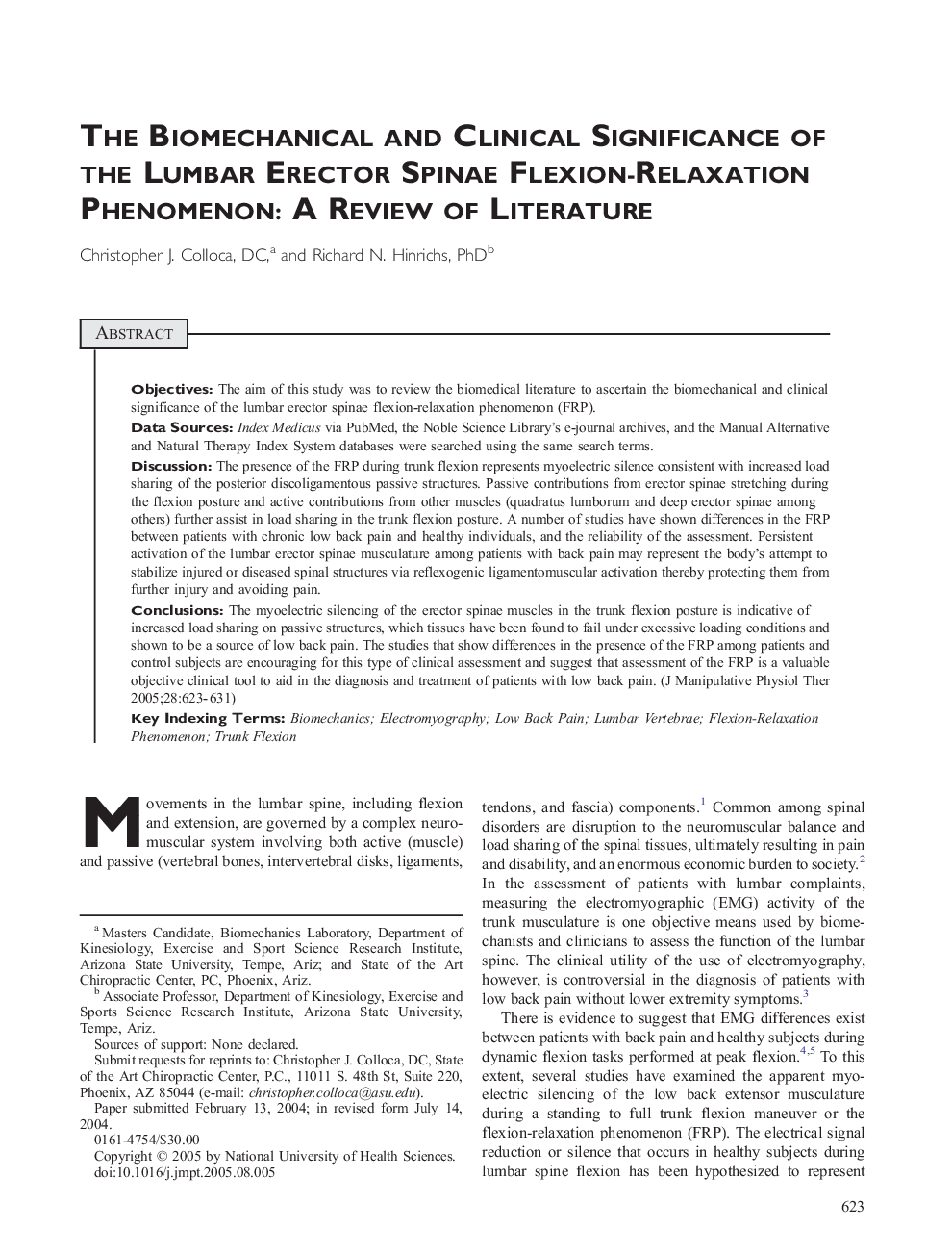 The Biomechanical and Clinical Significance of the Lumbar Erector Spinae Flexion-Relaxation Phenomenon: A Review of Literature