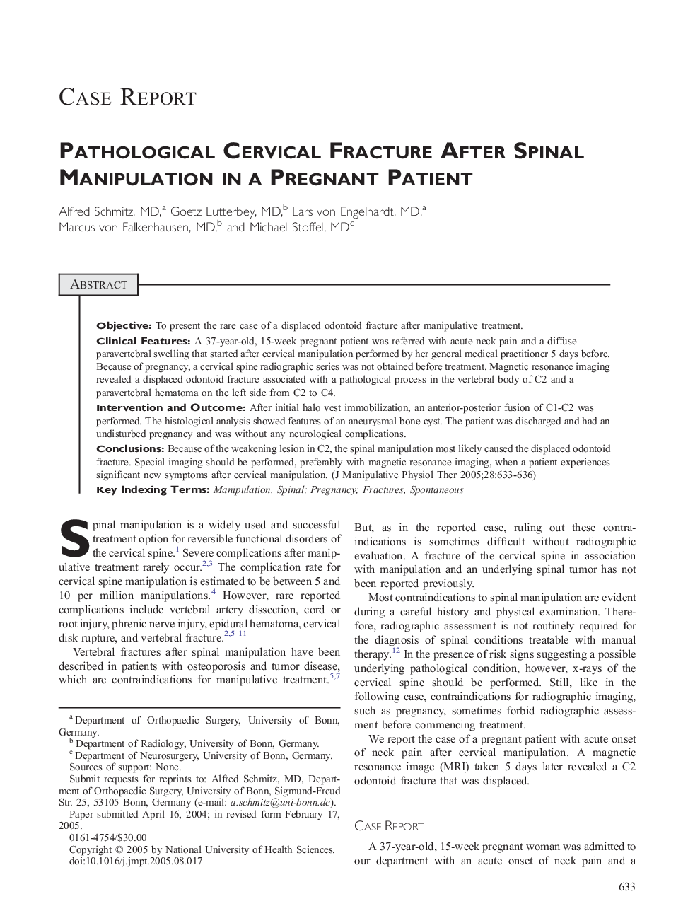 Pathological Cervical Fracture after Spinal Manipulation in a Pregnant Patient