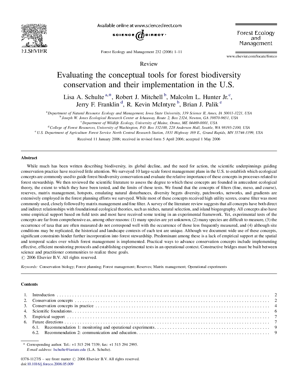 Evaluating the conceptual tools for forest biodiversity conservation and their implementation in the U.S.