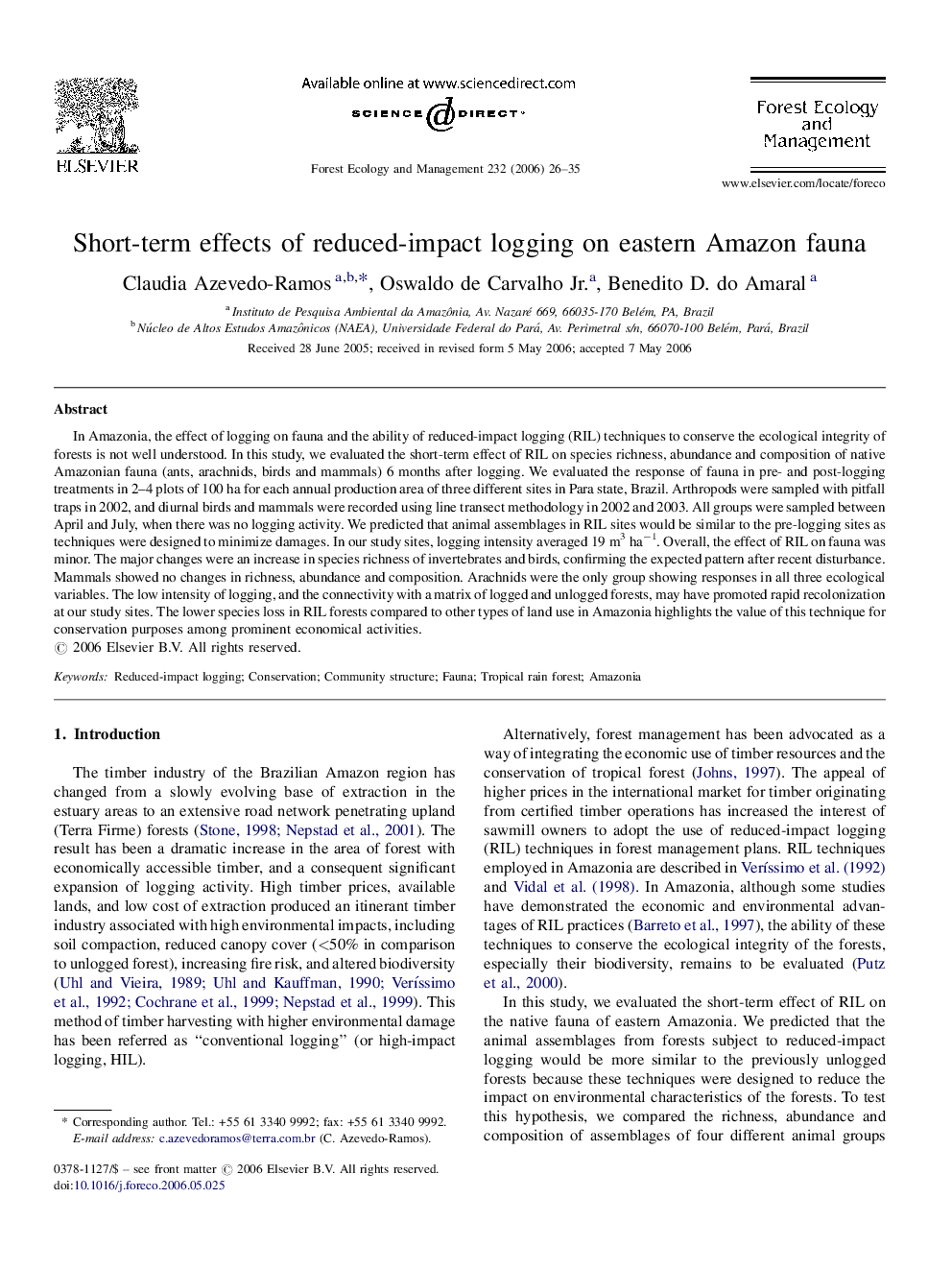 Short-term effects of reduced-impact logging on eastern Amazon fauna