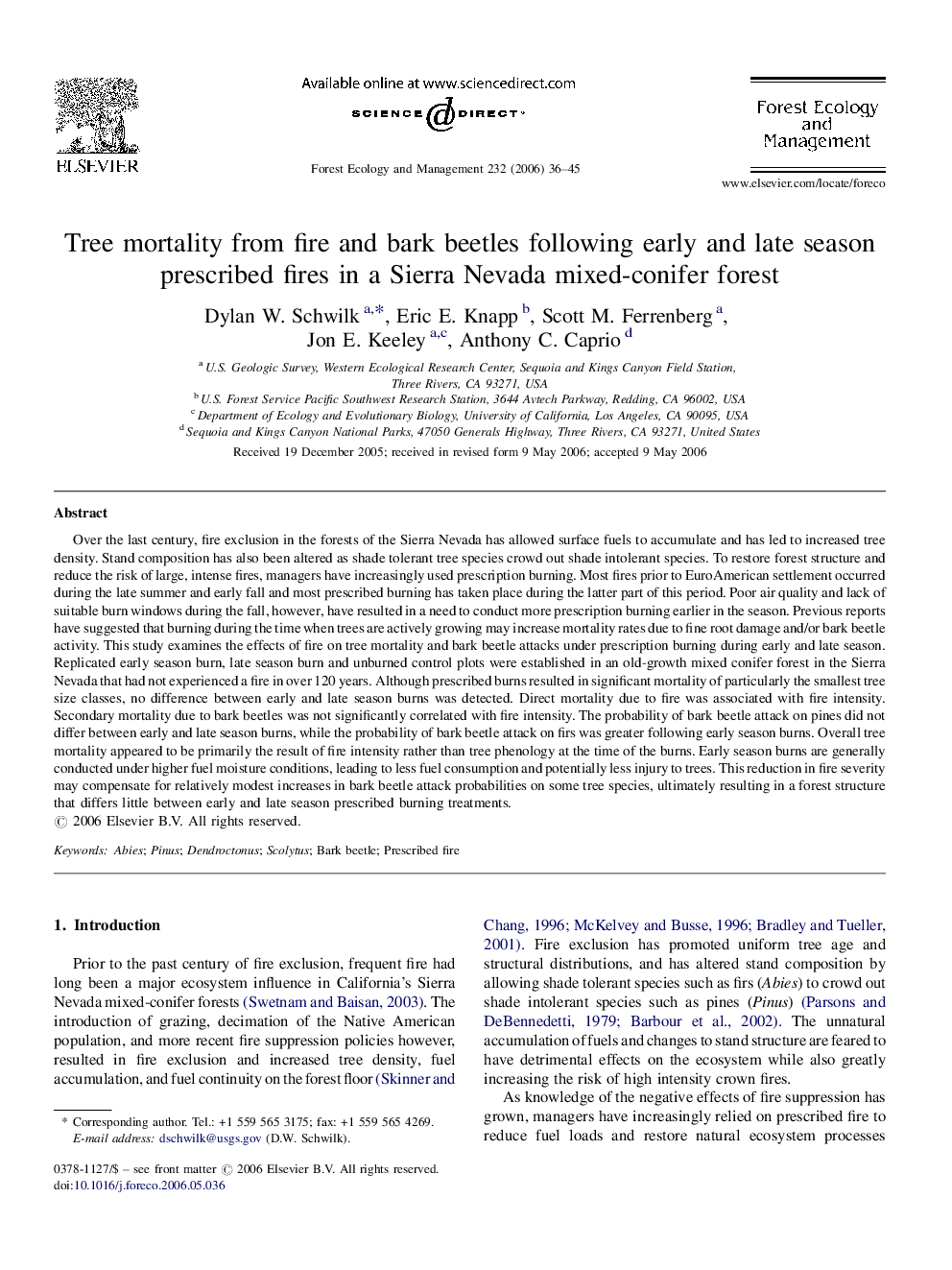 Tree mortality from fire and bark beetles following early and late season prescribed fires in a Sierra Nevada mixed-conifer forest