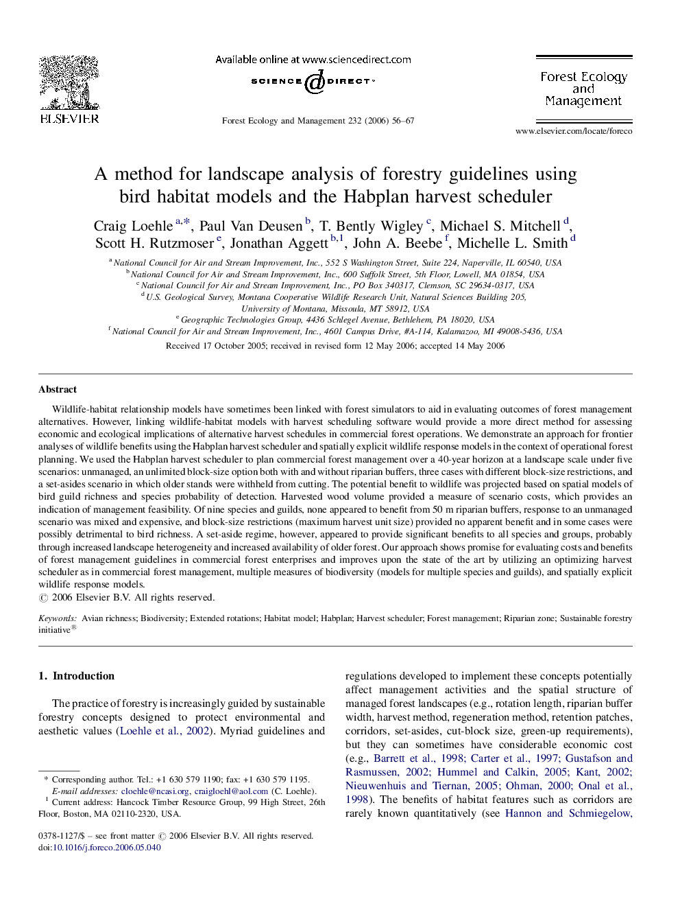 A method for landscape analysis of forestry guidelines using bird habitat models and the Habplan harvest scheduler