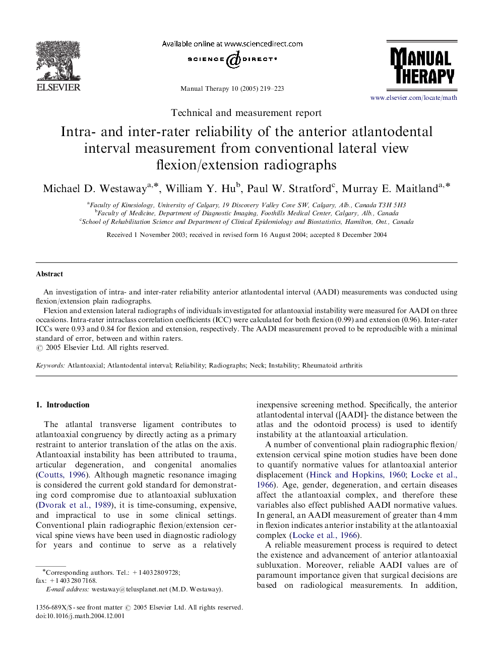 Intra- and inter-rater reliability of the anterior atlantodental interval measurement from conventional lateral view flexion/extension radiographs