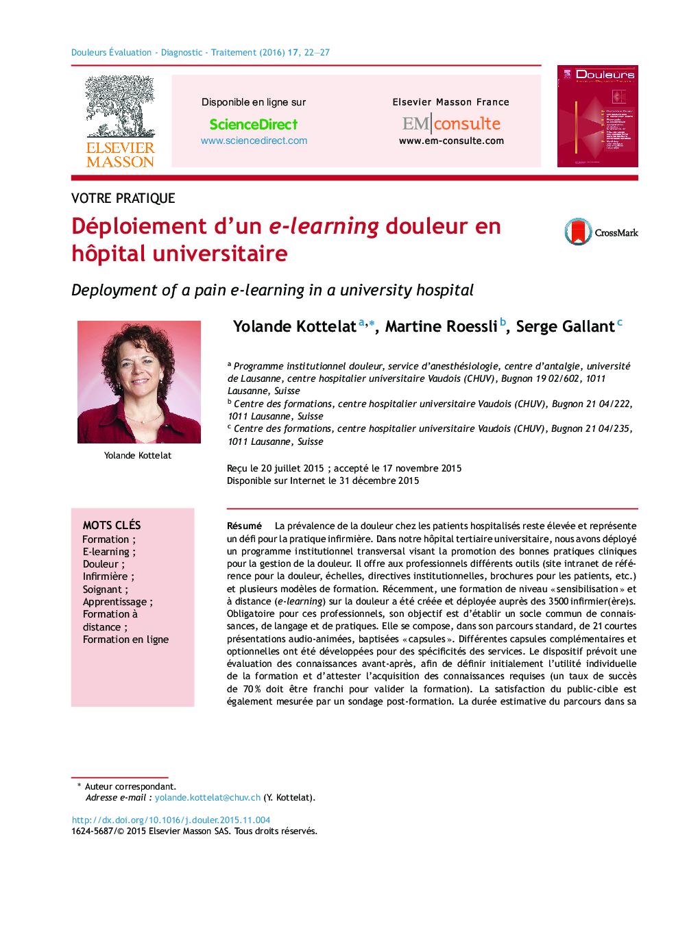 Déploiement d'un e-learning douleur en hÃ´pital universitaire