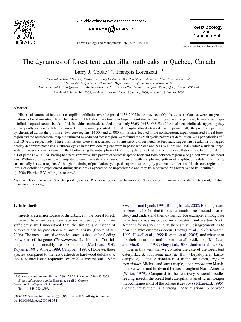 The dynamics of forest tent caterpillar outbreaks in Québec, Canada