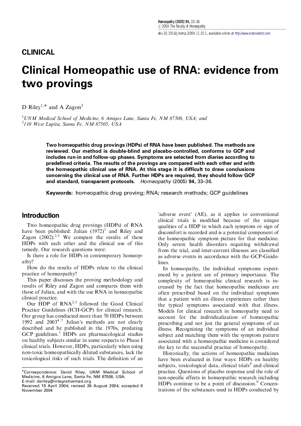 Clinical Homeopathic use of RNA: evidence from two provings