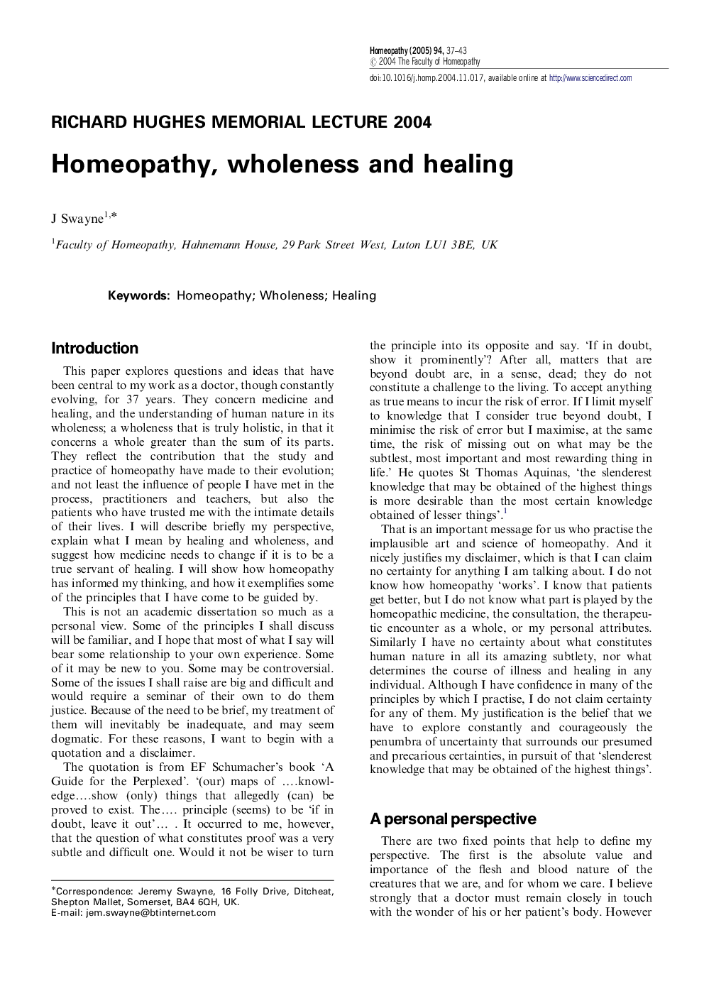 Homeopathy, wholeness and healing