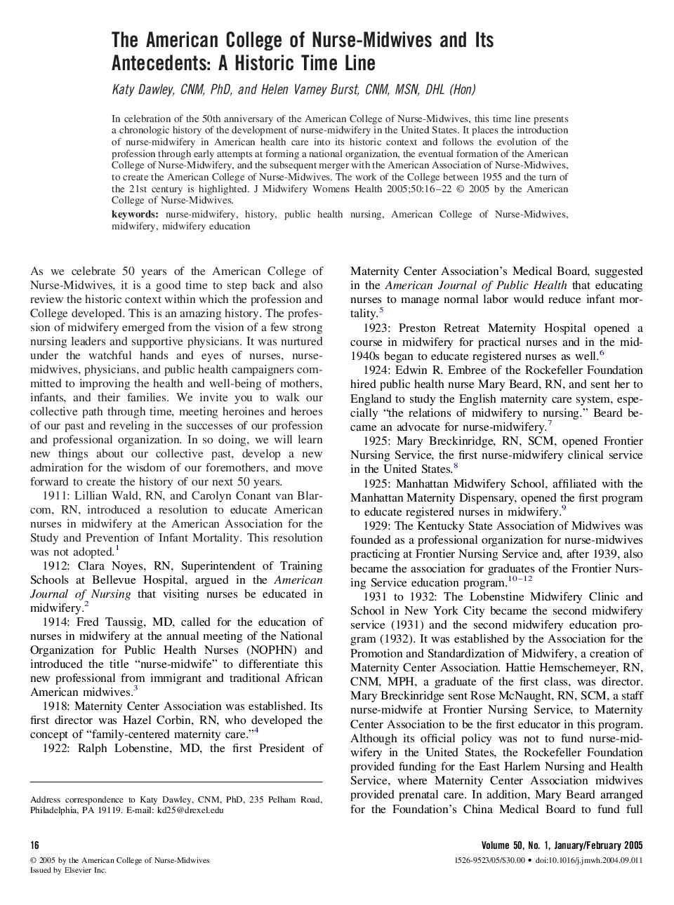 The American College of Nurse-Midwives and its antecedents: A historic time line