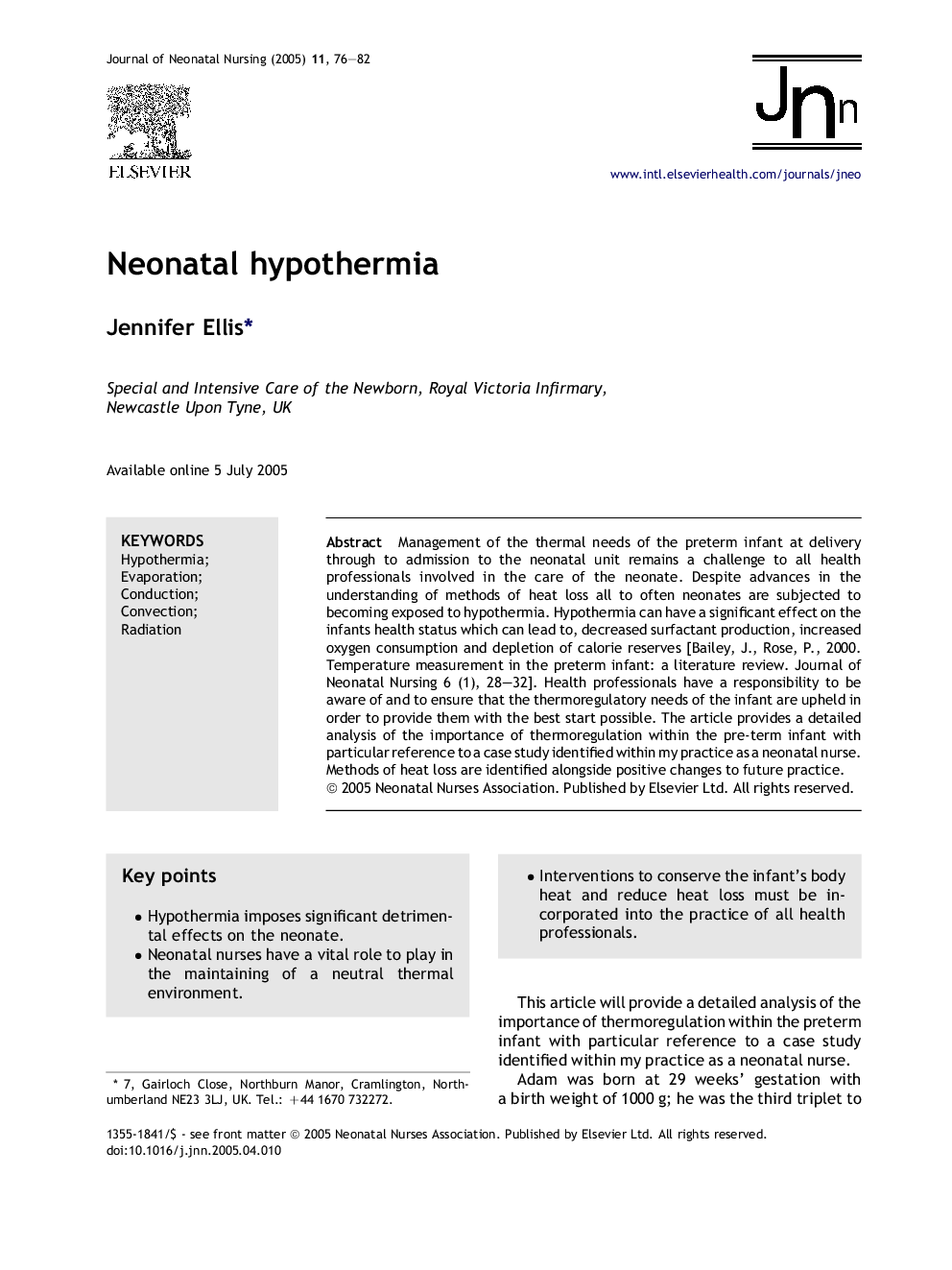 Neonatal hypothermia