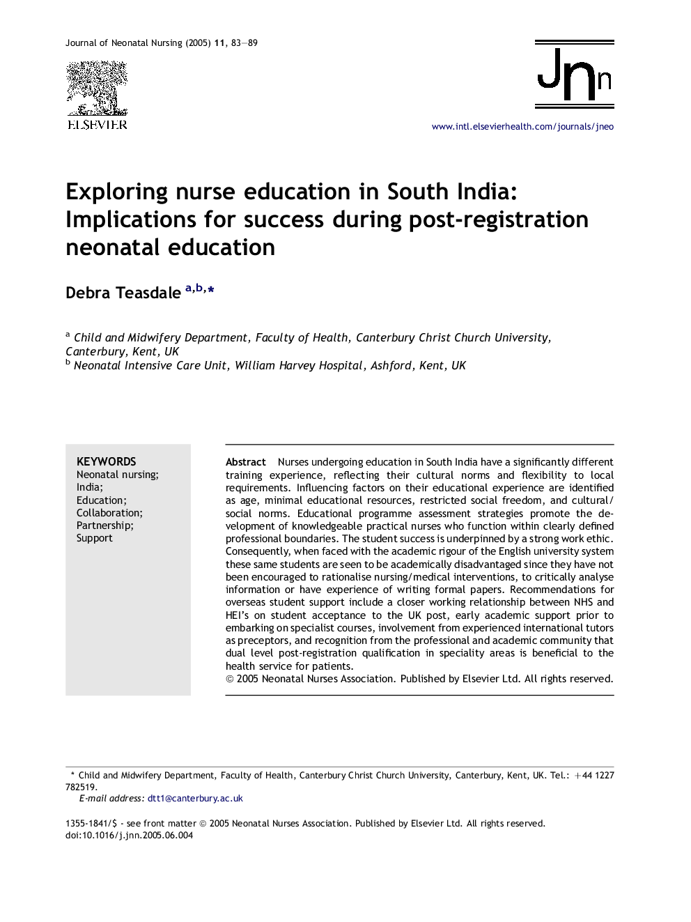 Exploring nurse education in South India: Implications for success during post-registration neonatal education