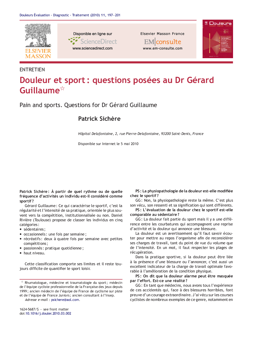 Douleur et sport : questions posées au Dr Gérard Guillaume