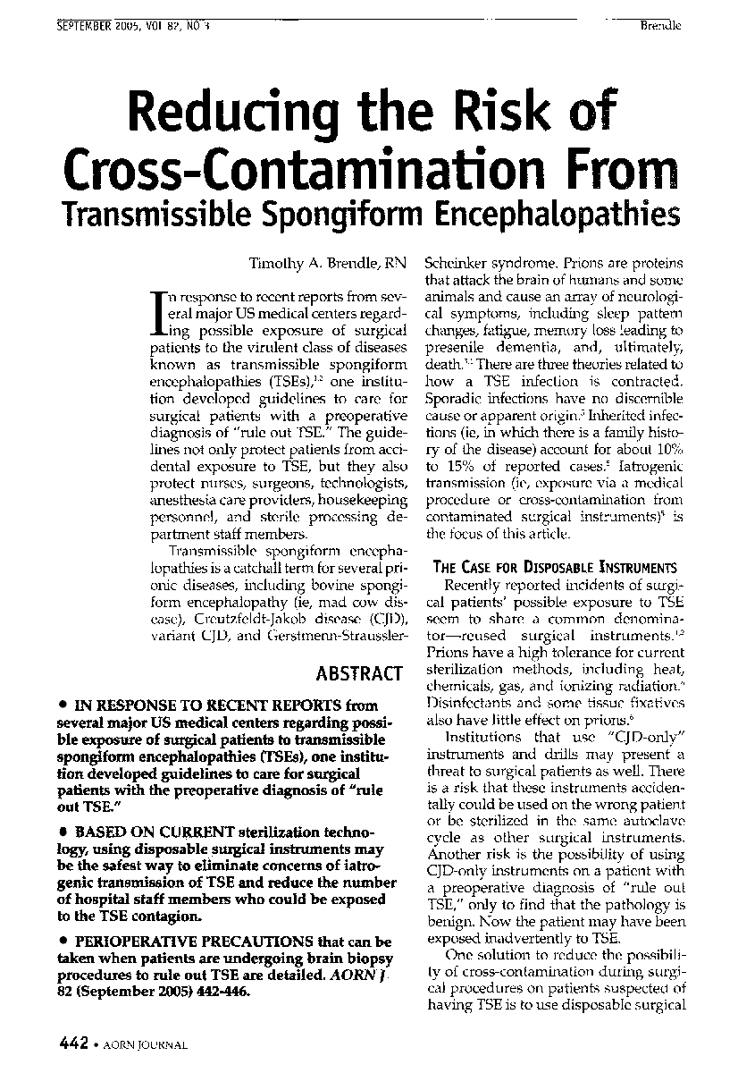 Reducing the Risk of Cross-Contamination From Transmissible Spongiform Encephalopathies