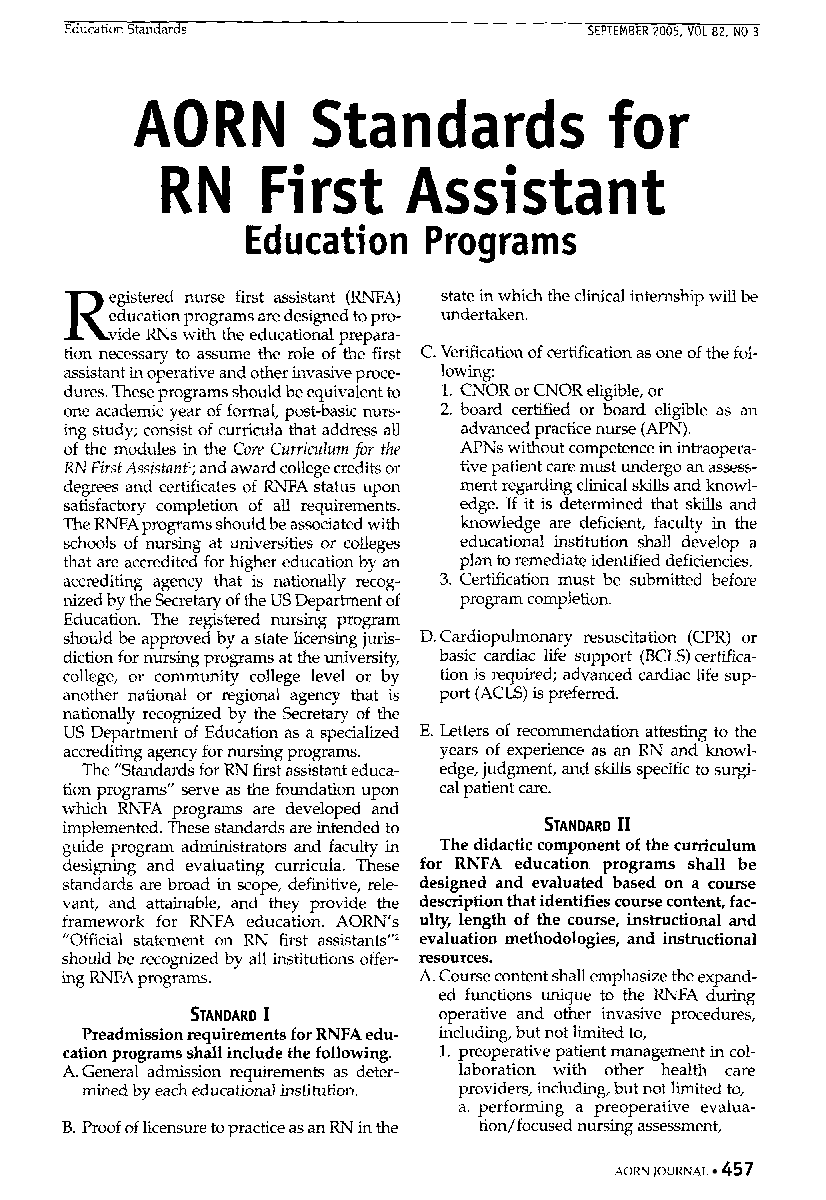 AORN Standards for RN First Assistant Education Programs