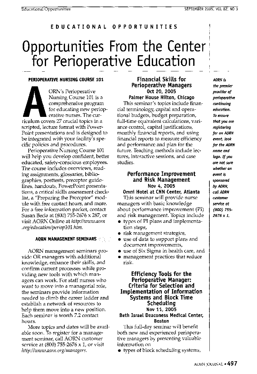 Opportunities From the Center for Perioperative Education