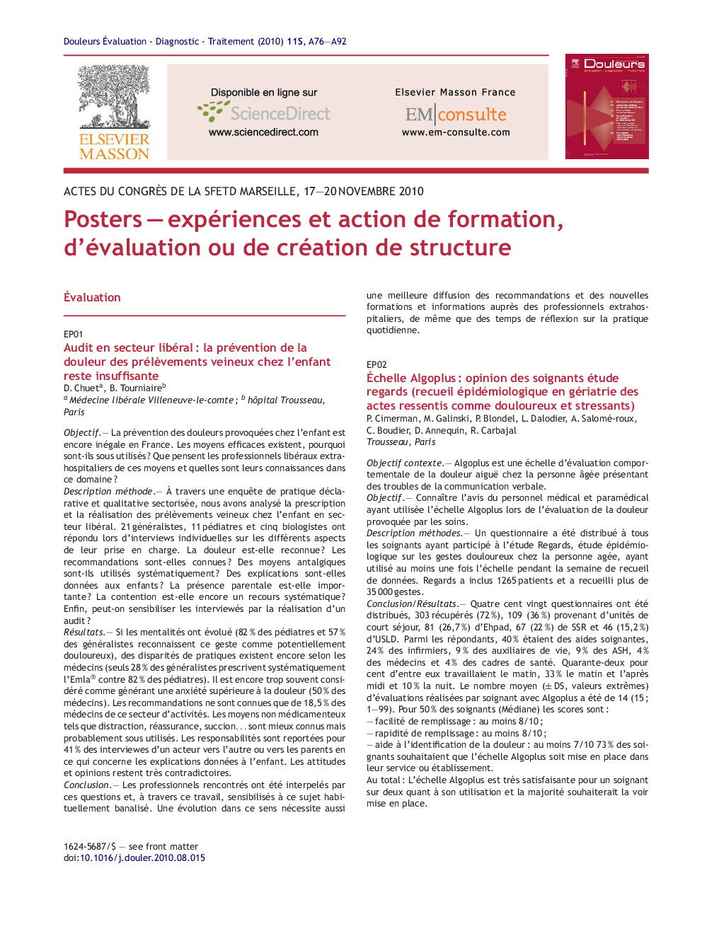 PostersÂ -Â expériences et action de formation, d'évaluation ou de création de structure
