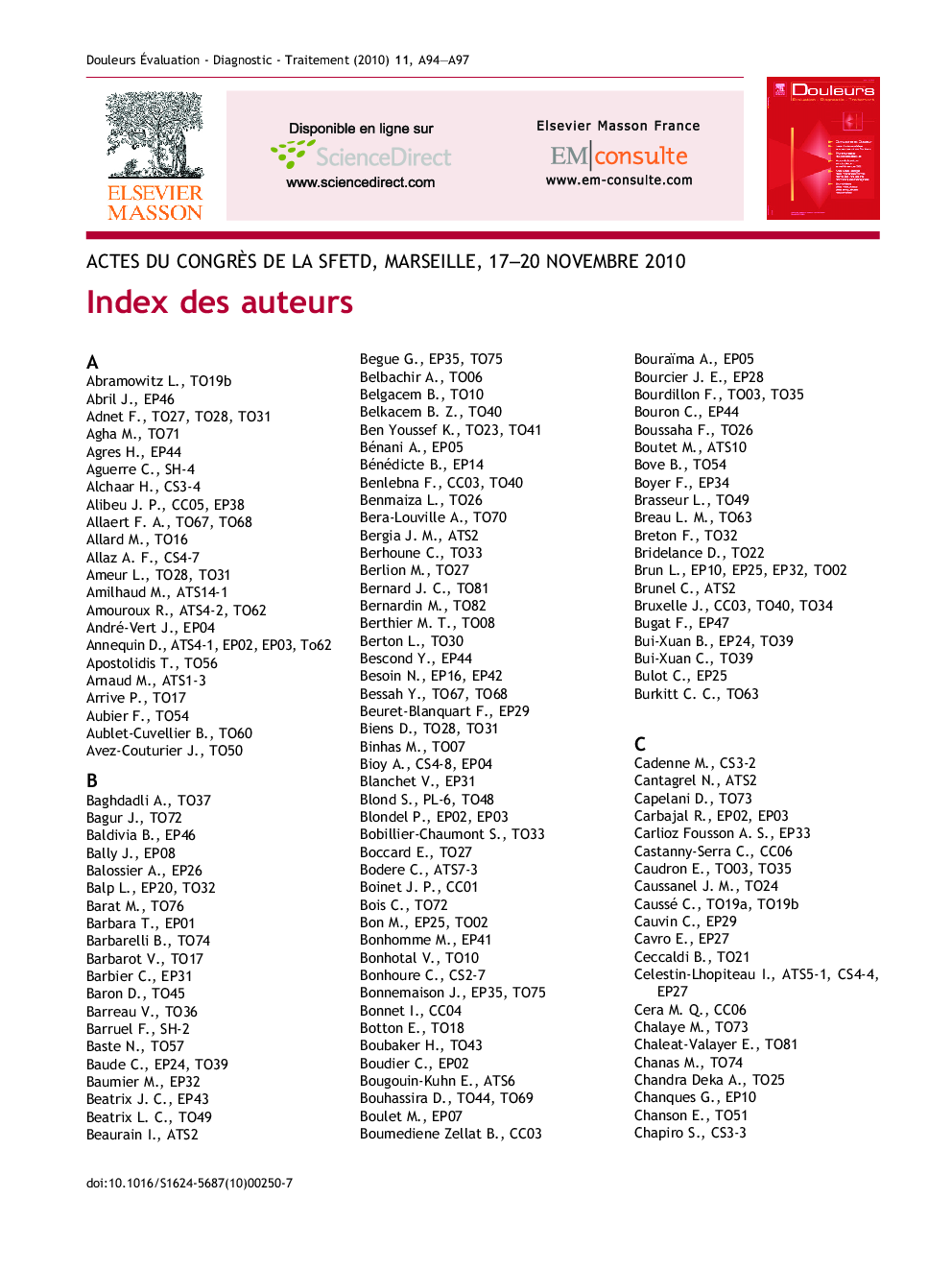 Index des auteurs