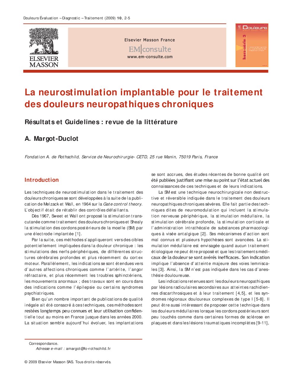 La neurostimulation implantable pour le traitement des douleurs neuropathiques chroniques