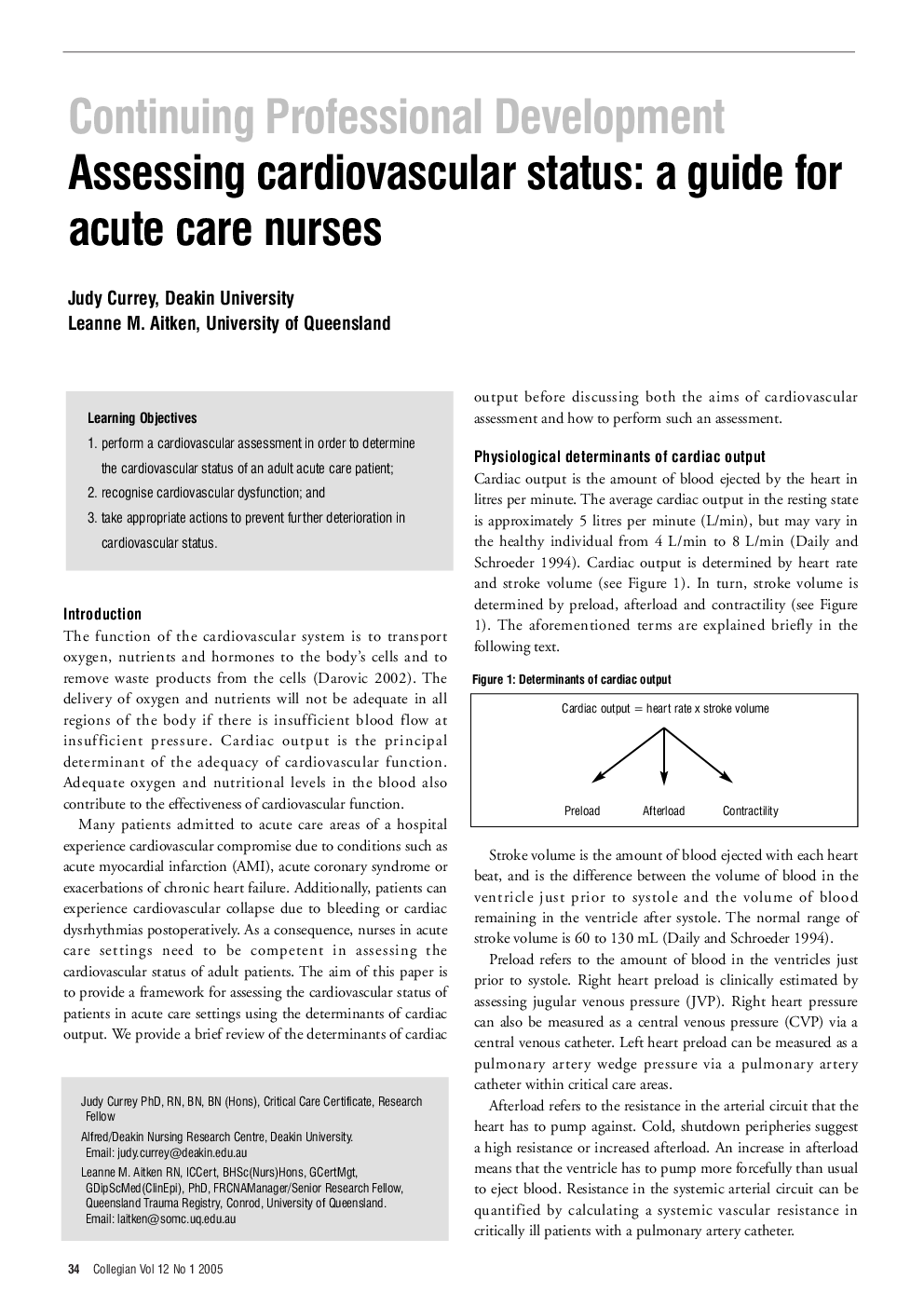 Assessing cardiovascular status: a guide for acute care nurses