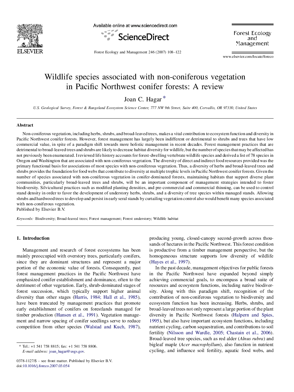 Wildlife species associated with non-coniferous vegetation in Pacific Northwest conifer forests: A review