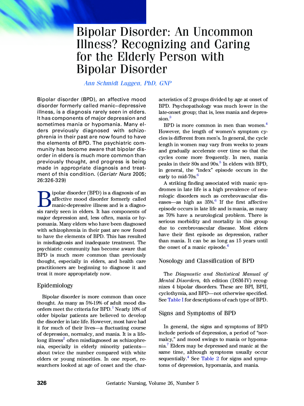 Bipolar Disorder: An Uncommon Illness? Recognizing and Caring for the Elderly Person with Bipolar Disorder