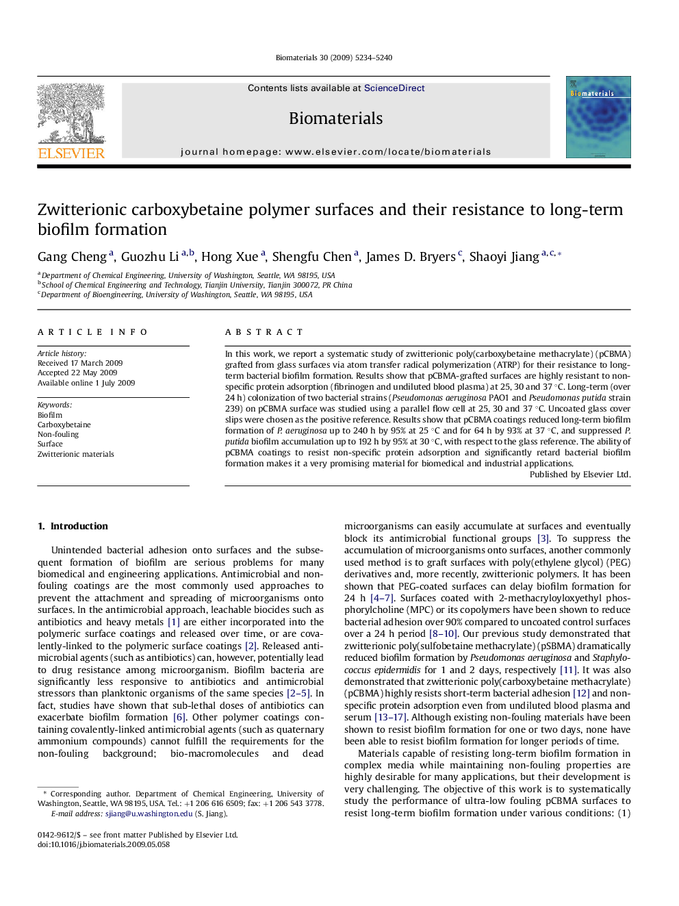 Zwitterionic carboxybetaine polymer surfaces and their resistance to long-term biofilm formation