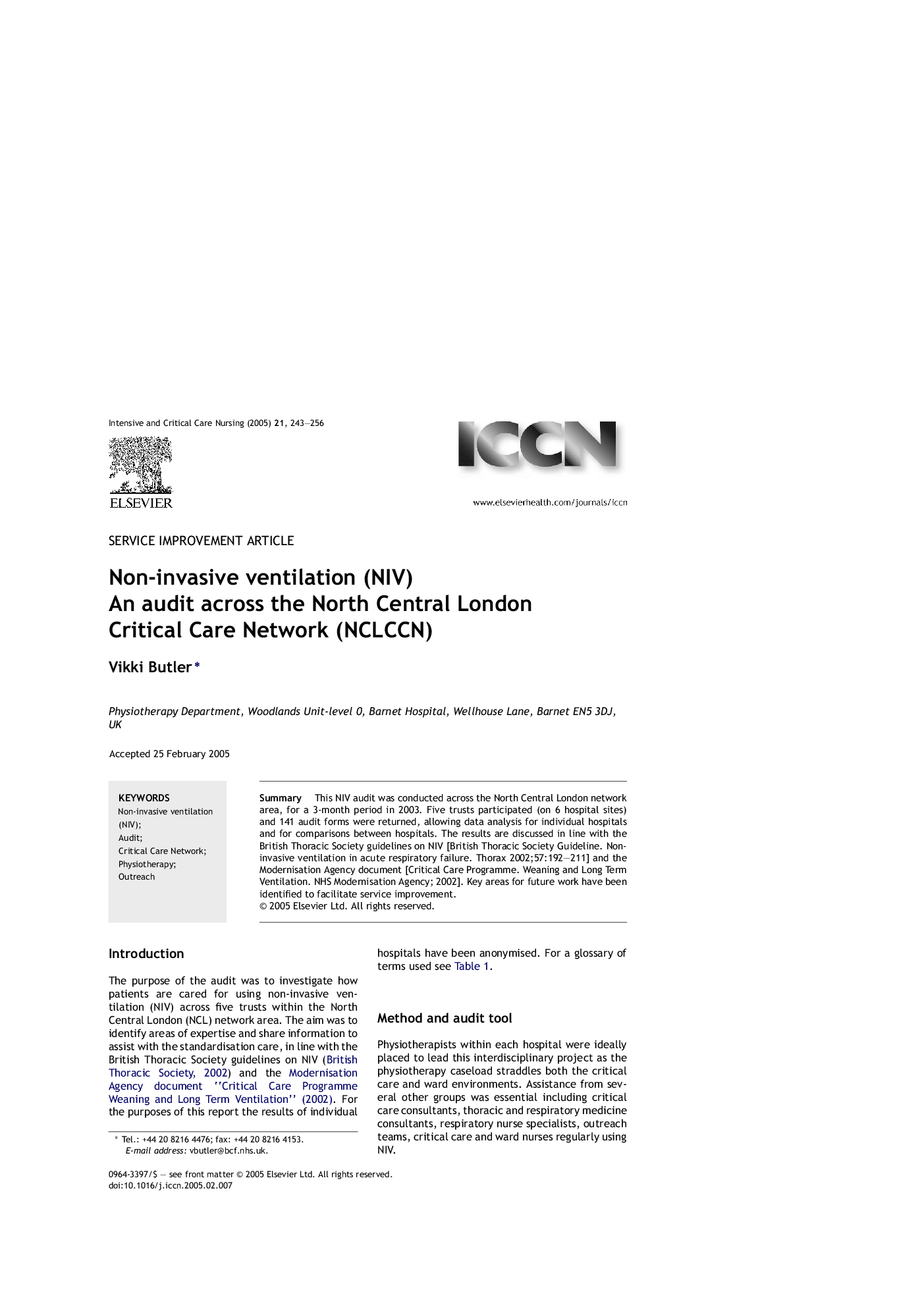 Non-invasive ventilation (NIV)