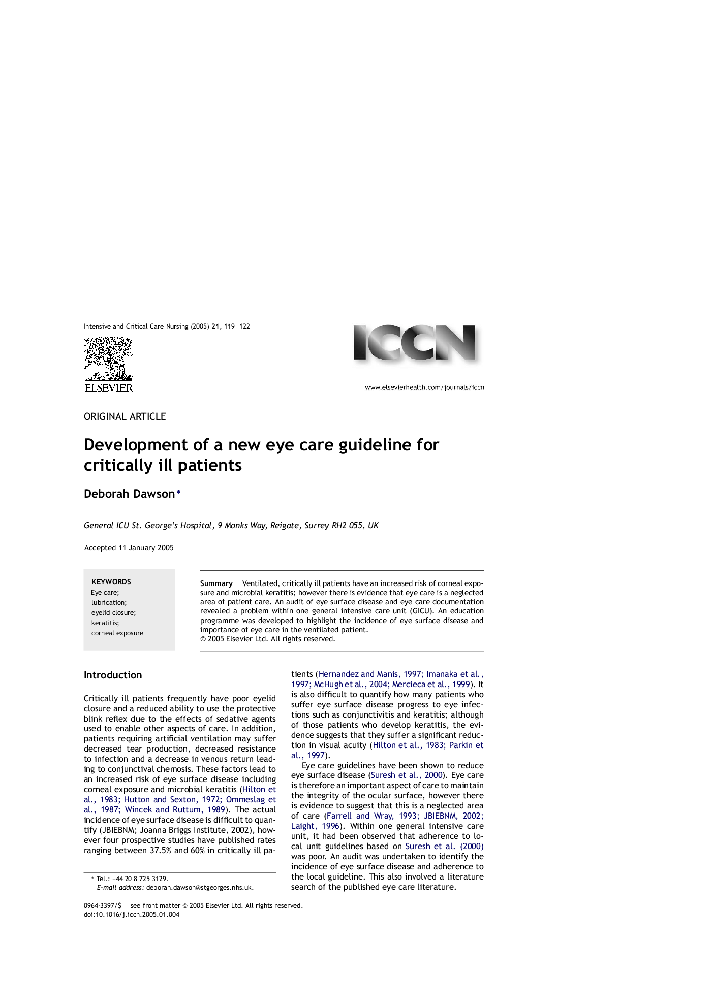 Development of a new eye care guideline for critically ill patients