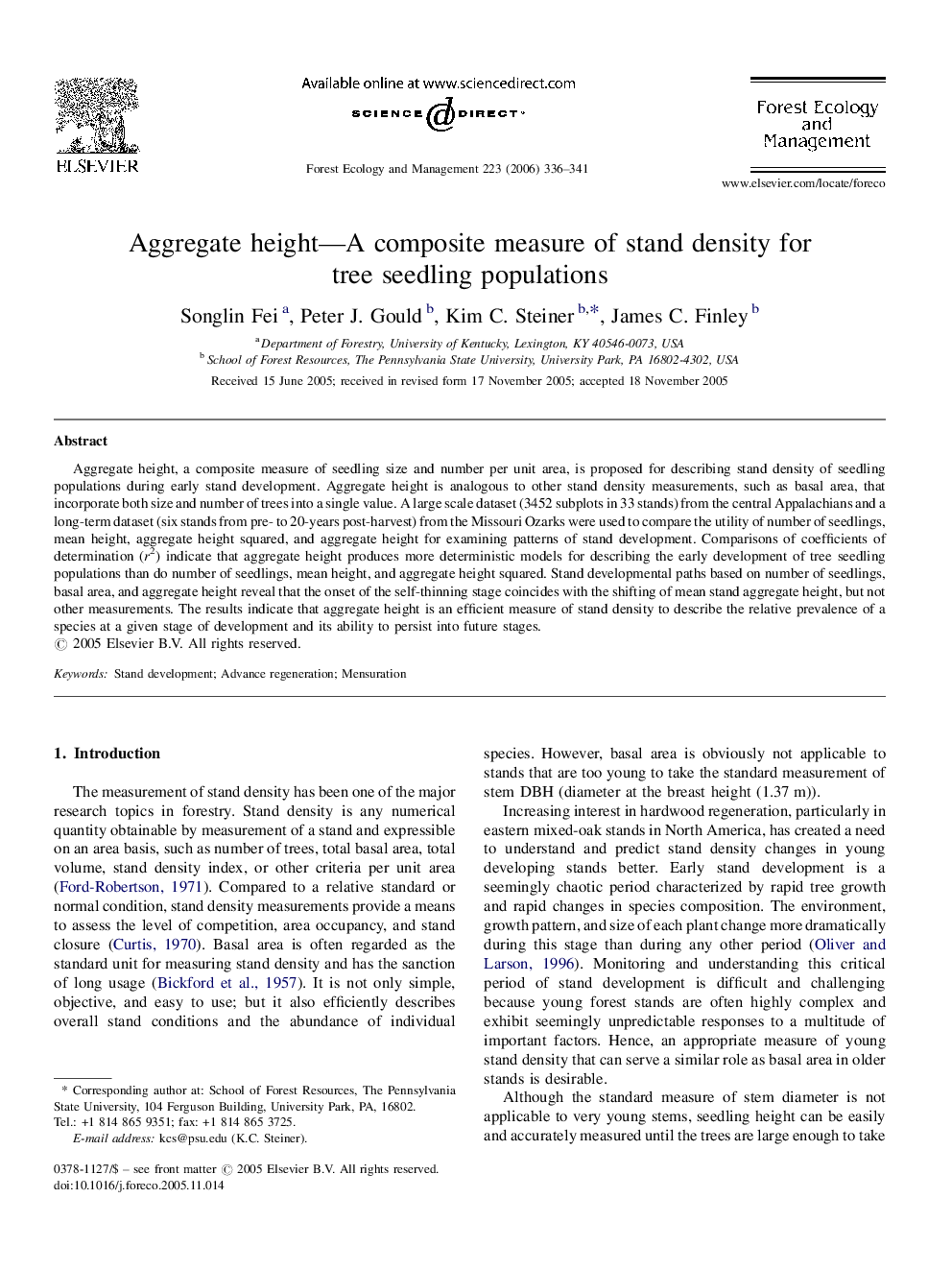 Aggregate height—A composite measure of stand density for tree seedling populations