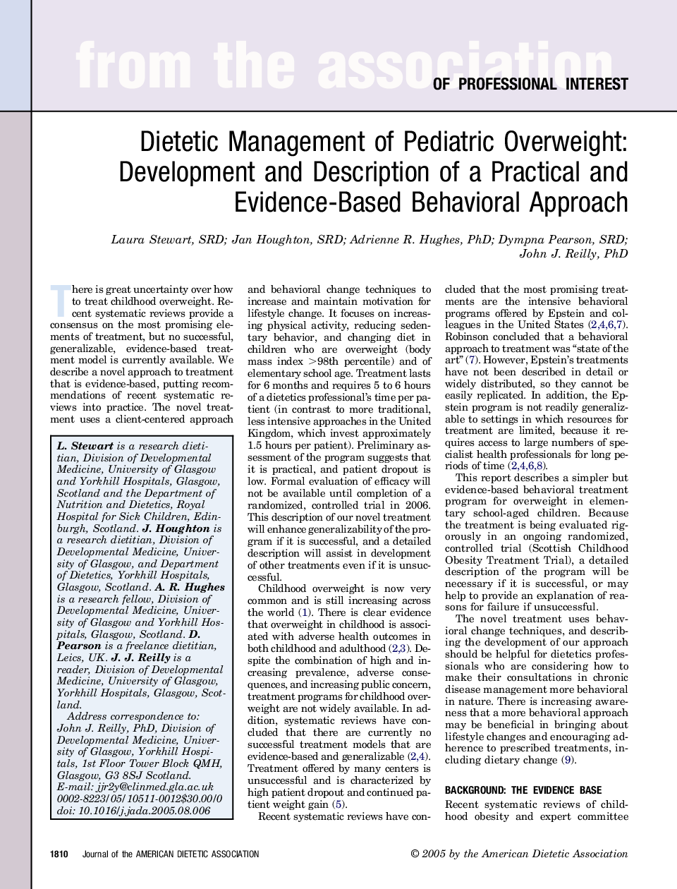 Dietetic Management of Pediatric Overweight: Development and Description of a Practical and Evidence-Based Behavioral Approach