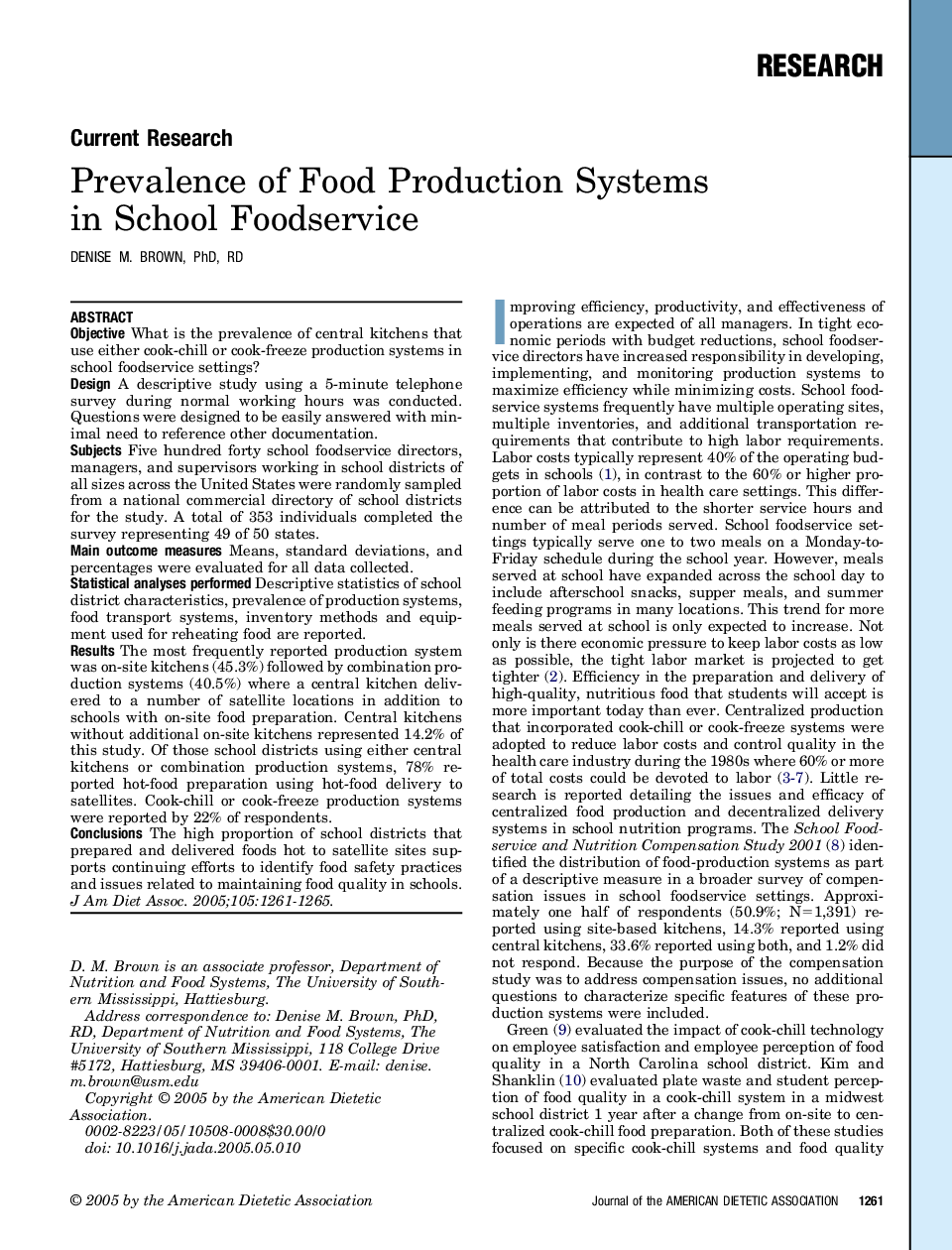 Prevalence of Food Production Systems in School Foodservice