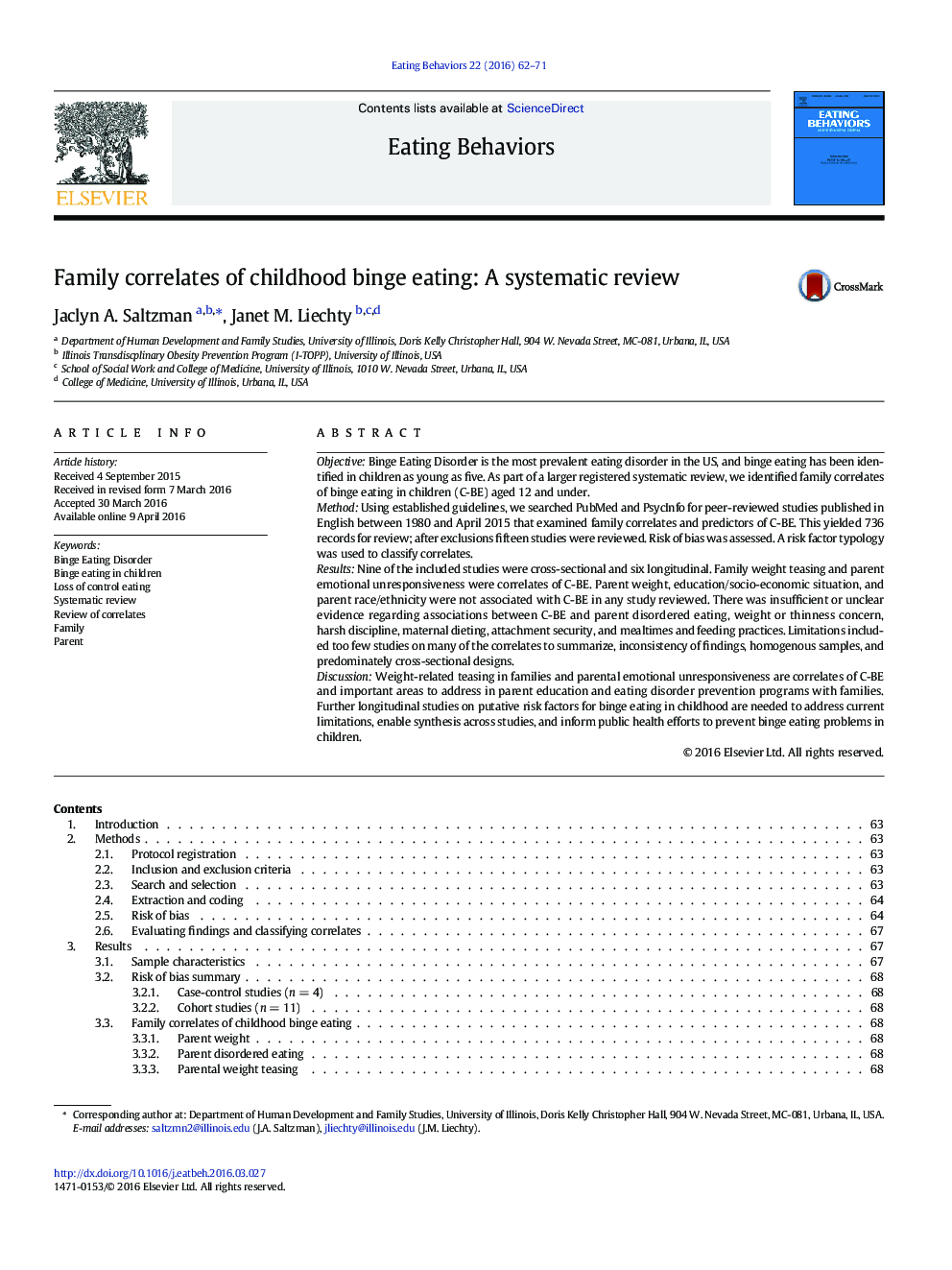 Family correlates of childhood binge eating: A systematic review