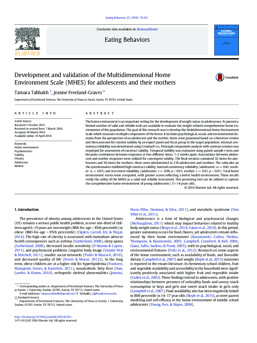 Development and validation of the Multidimensional Home Environment Scale (MHES) for adolescents and their mothers