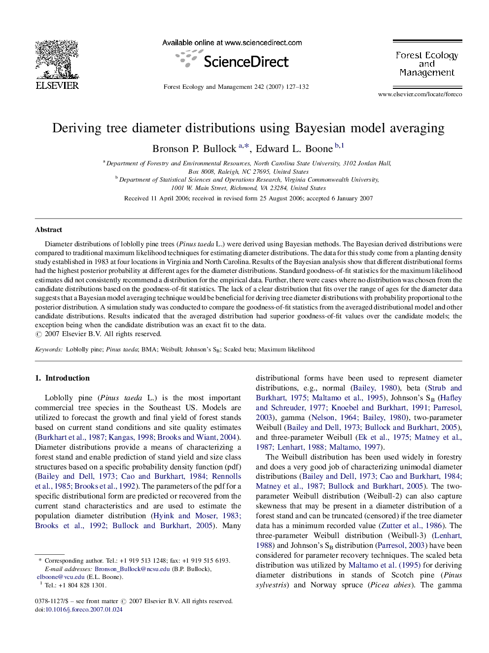 Deriving tree diameter distributions using Bayesian model averaging