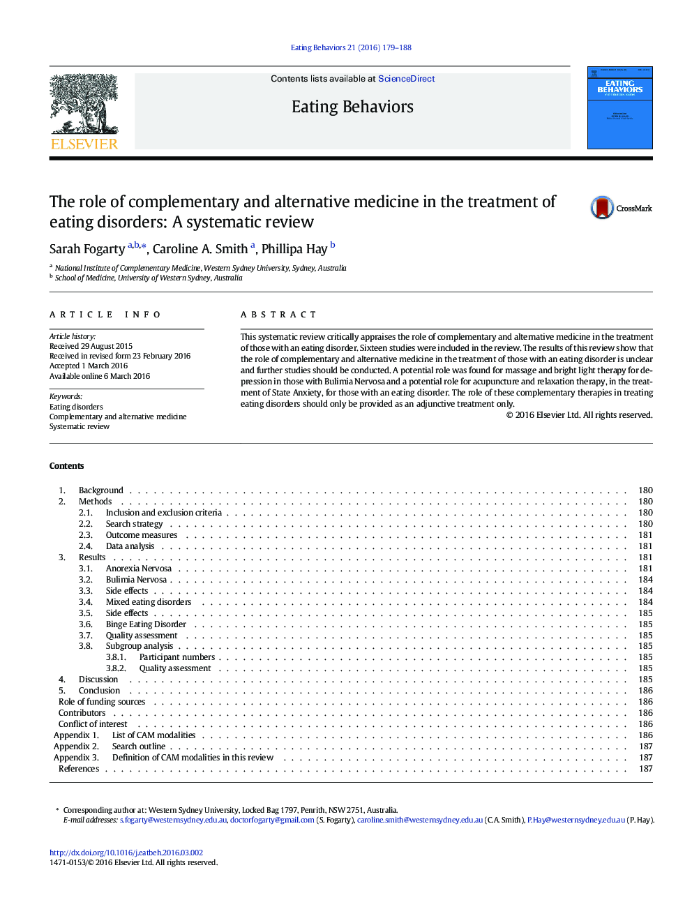 The role of complementary and alternative medicine in the treatment of eating disorders: A systematic review