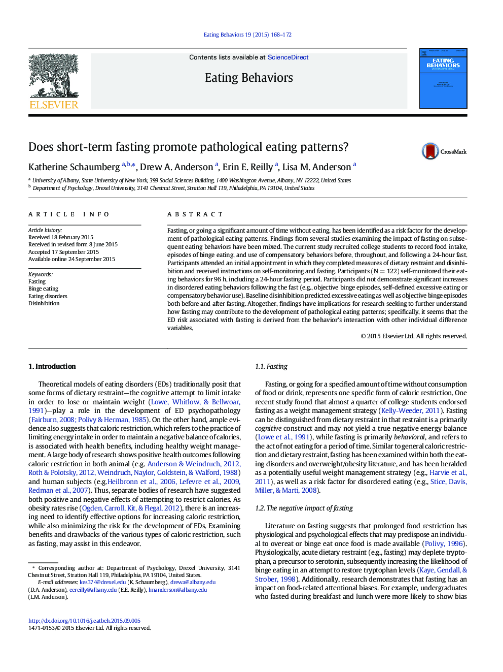 Does short-term fasting promote pathological eating patterns?