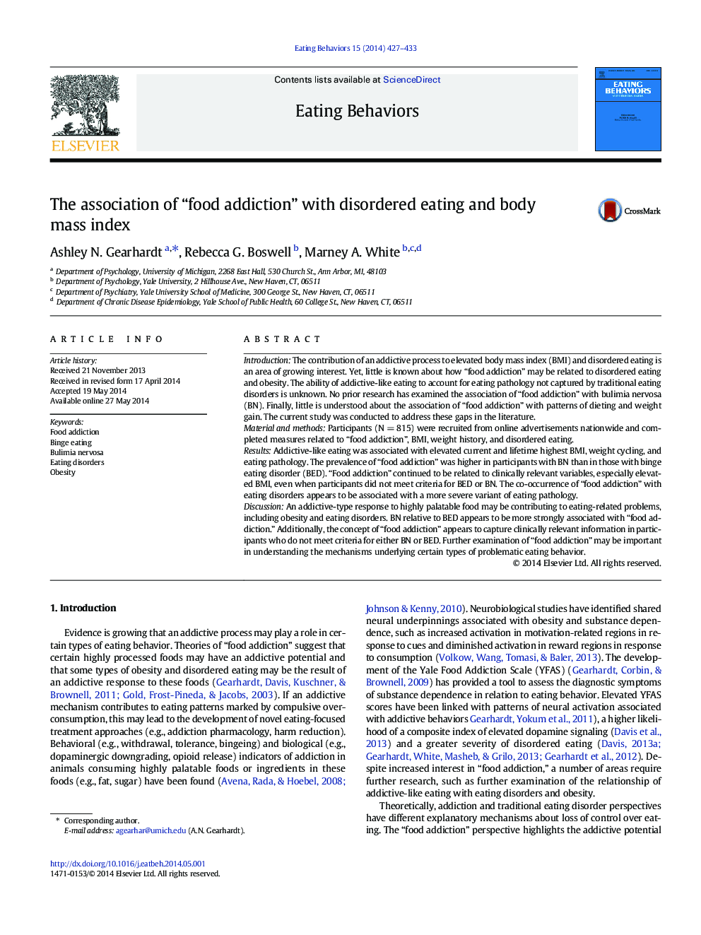 The association of “food addiction” with disordered eating and body mass index