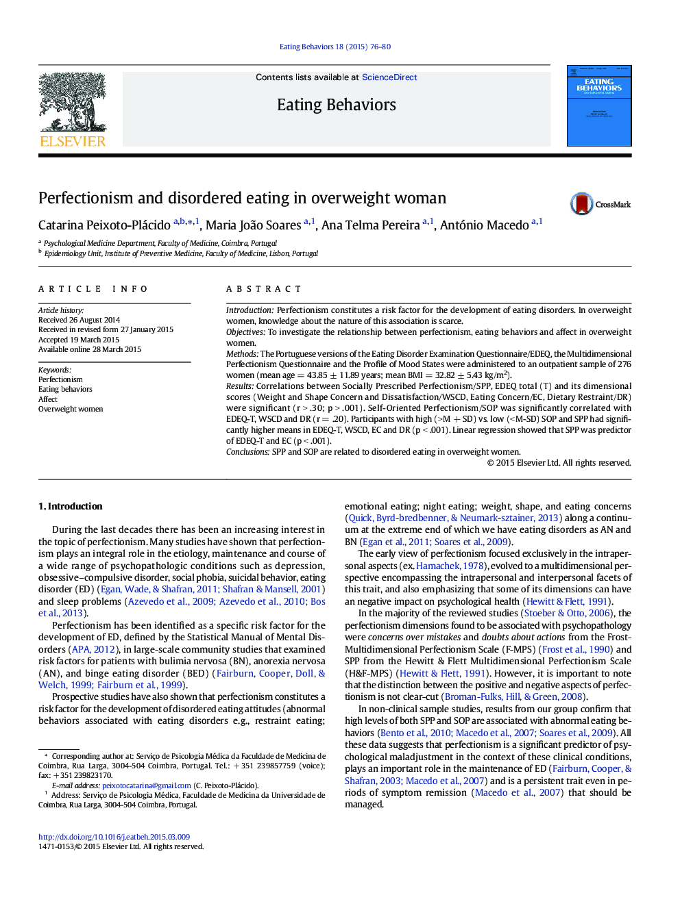 Perfectionism and disordered eating in overweight woman