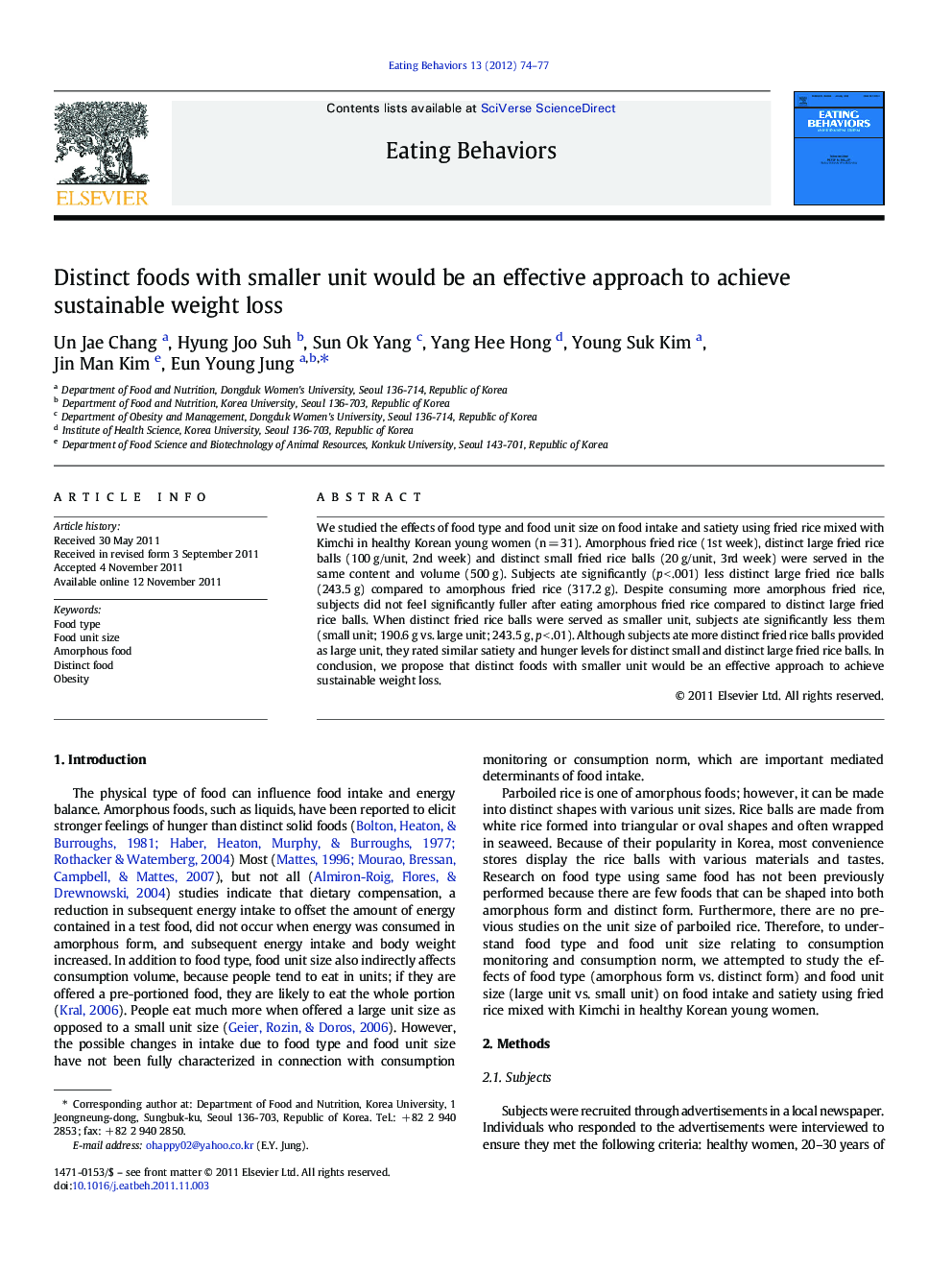 Distinct foods with smaller unit would be an effective approach to achieve sustainable weight loss